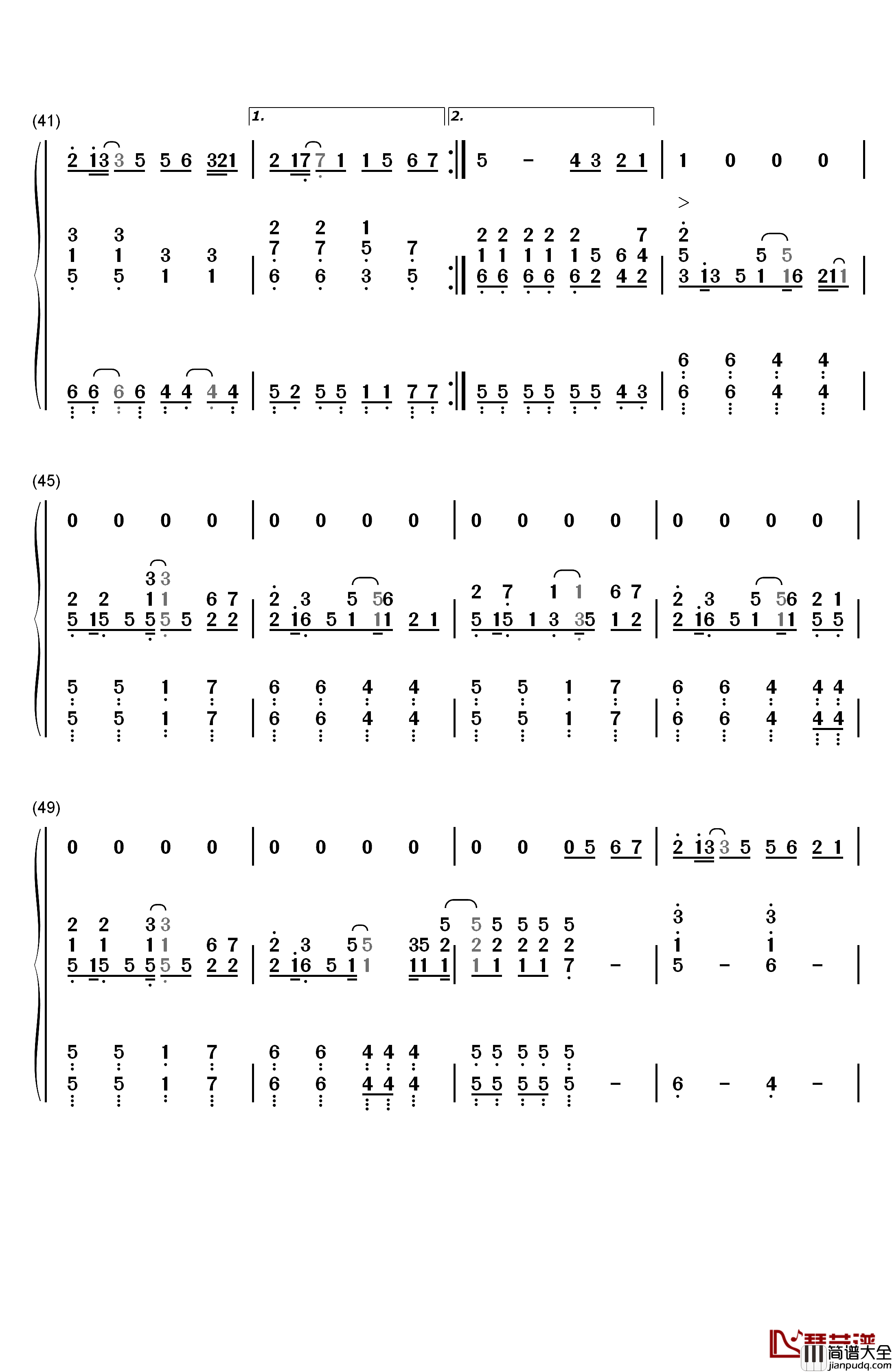 追光者钢琴简谱_数字双手_岑宁儿