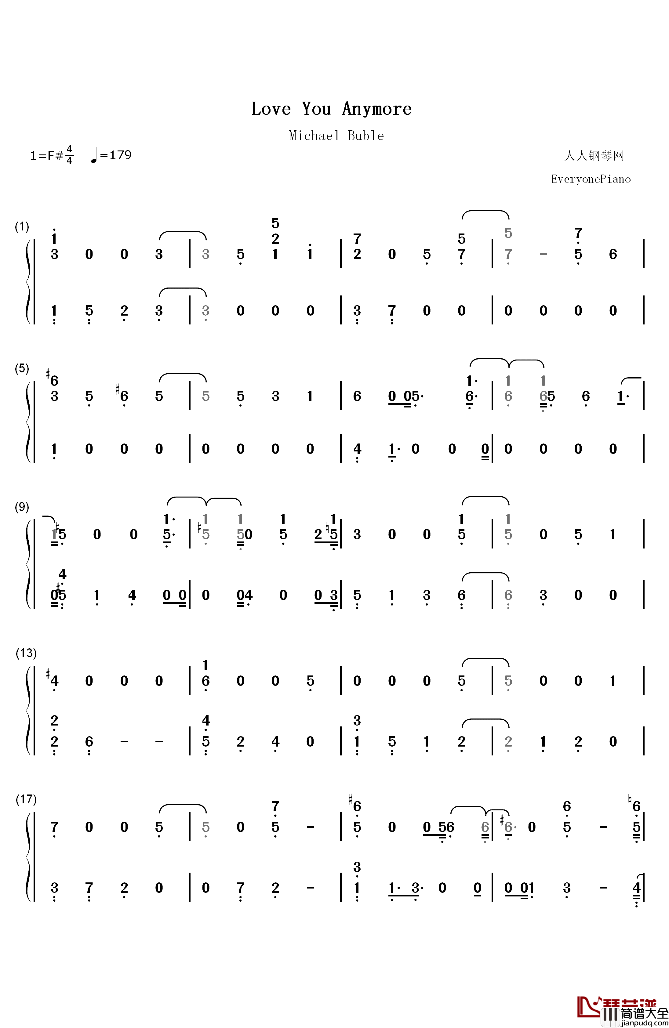 Love_You_Anymore钢琴简谱_数字双手_Michael_Buble