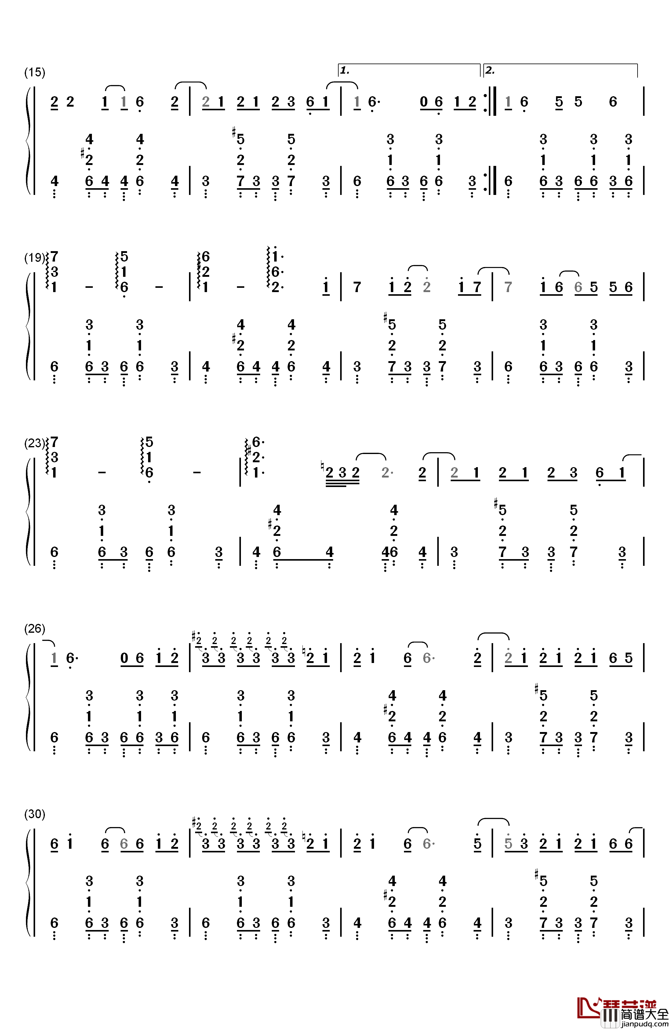流浪诗人钢琴简谱_数字双手_周杰伦