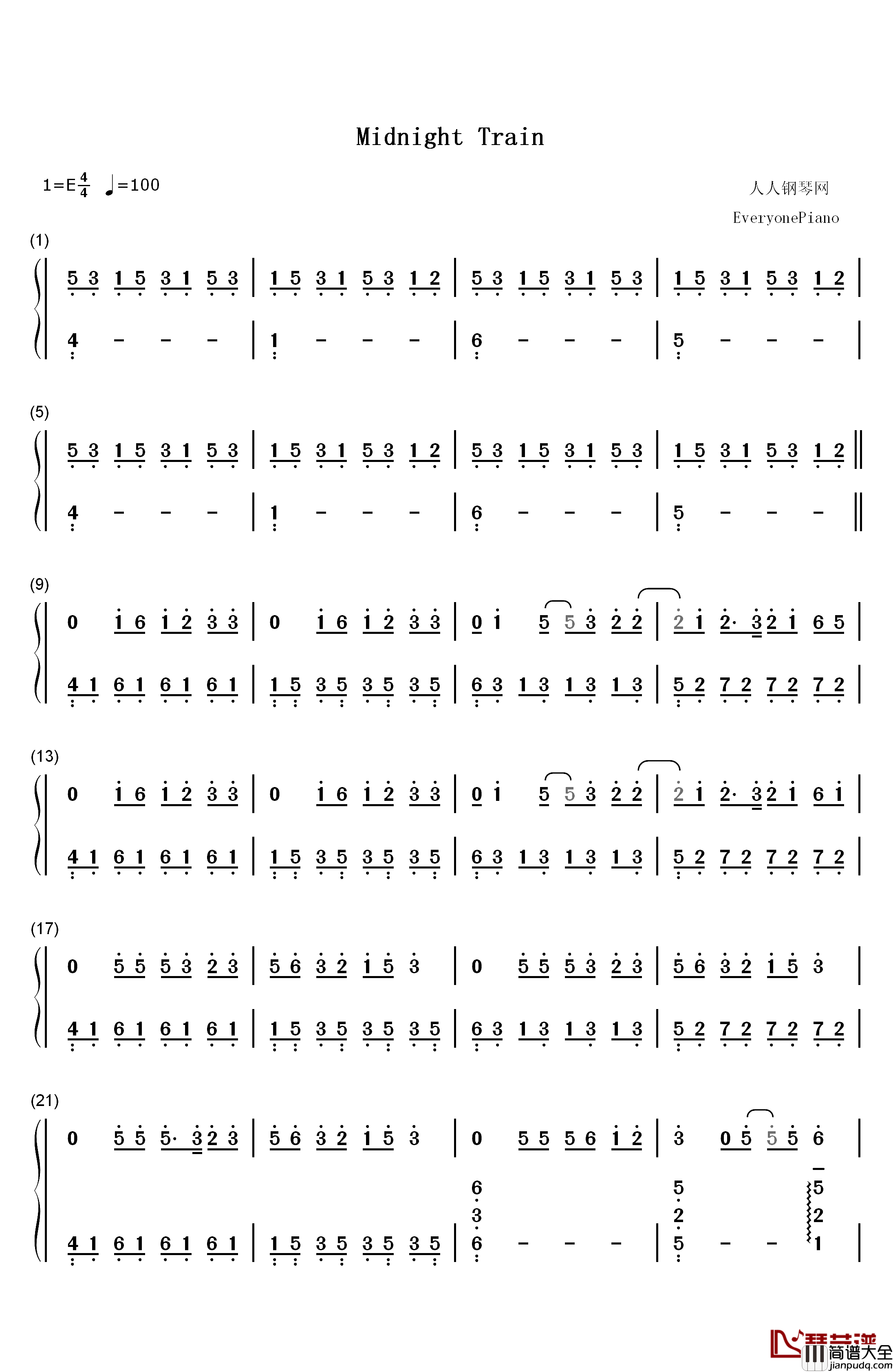 Midnight_Train钢琴简谱_数字双手_DJ_Okawari