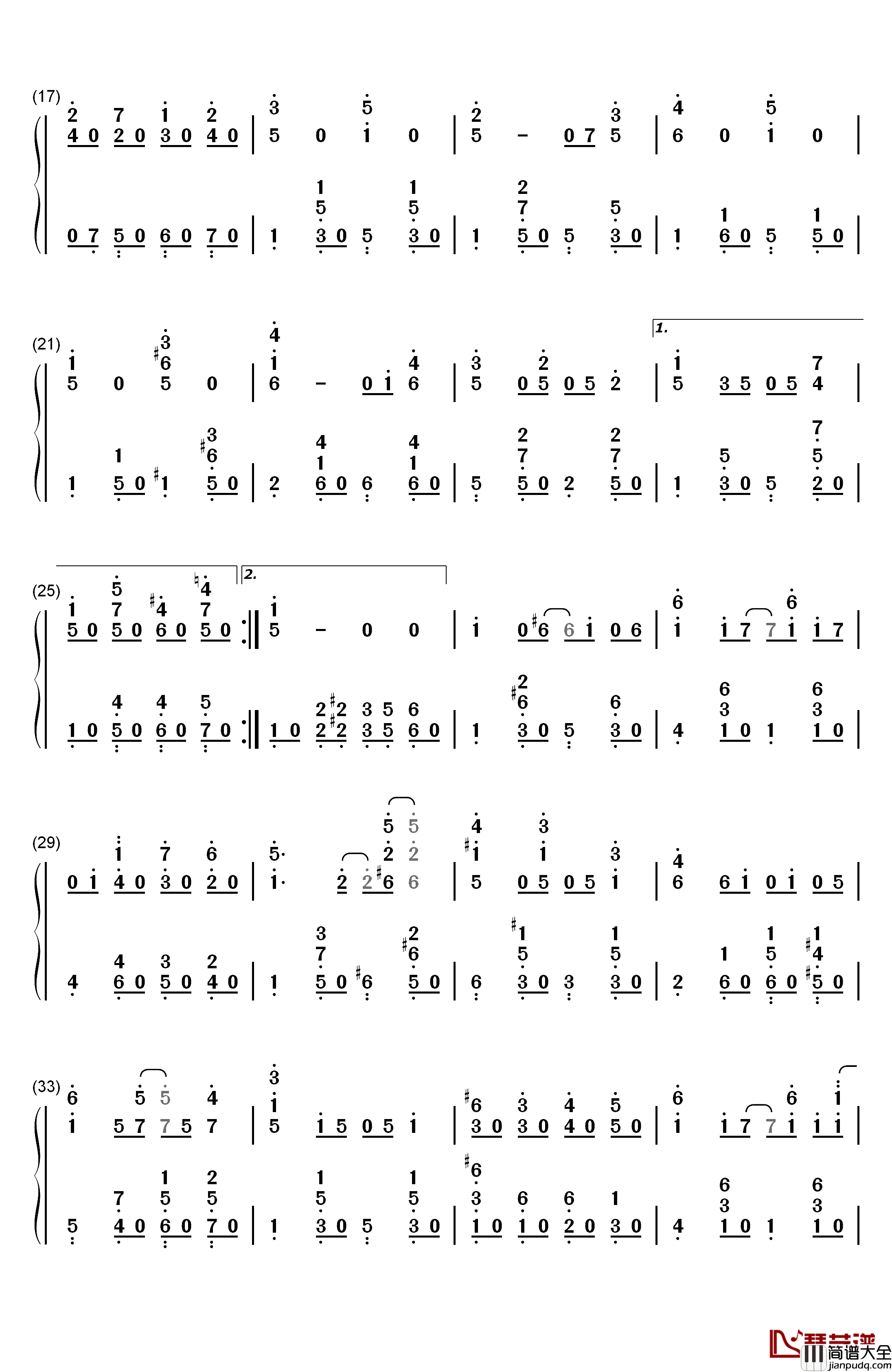 Friend钢琴简谱_数字双手_押尾光太郎