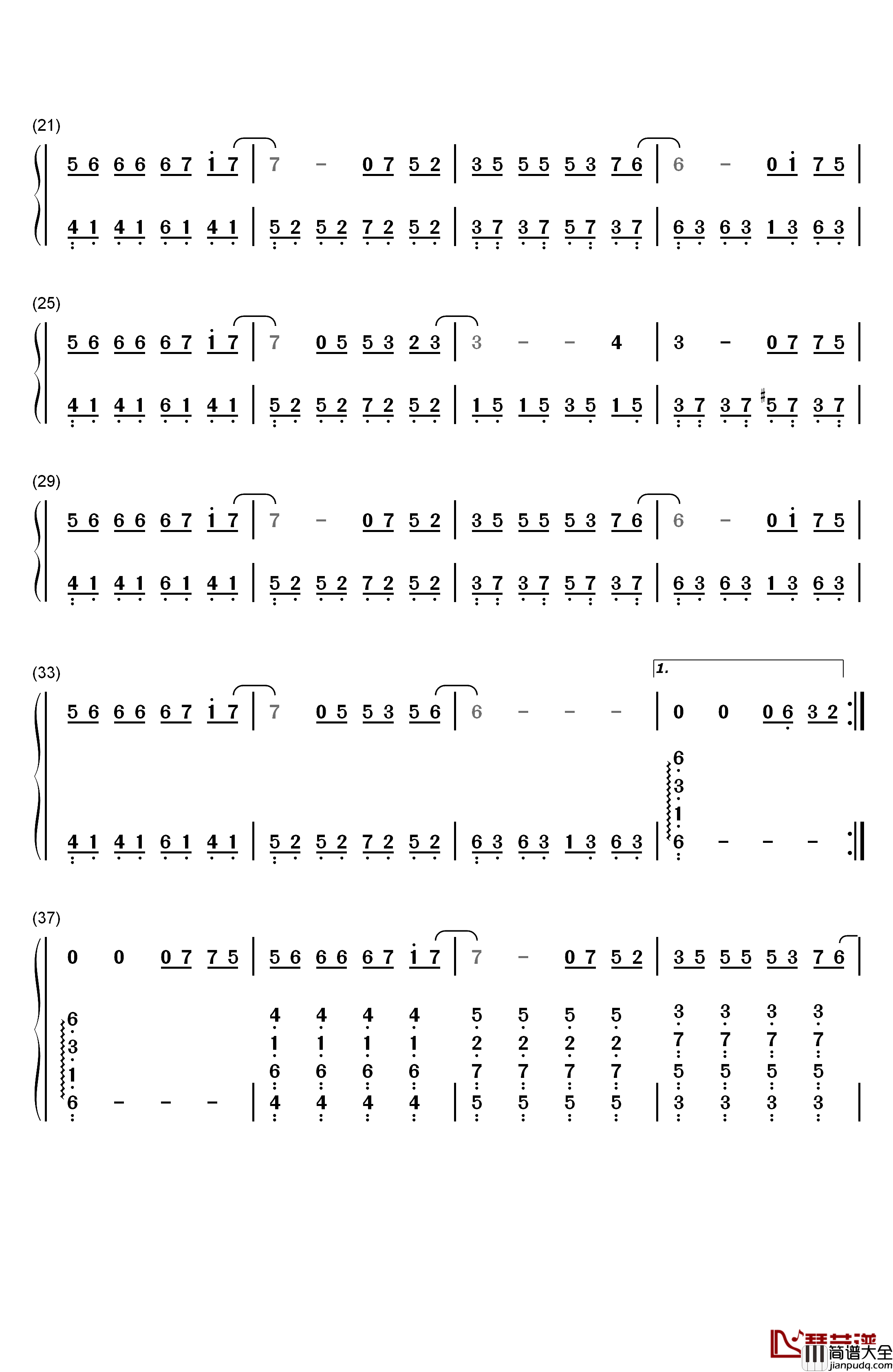你会遇见更好的人钢琴简谱_数字双手_郭聪明