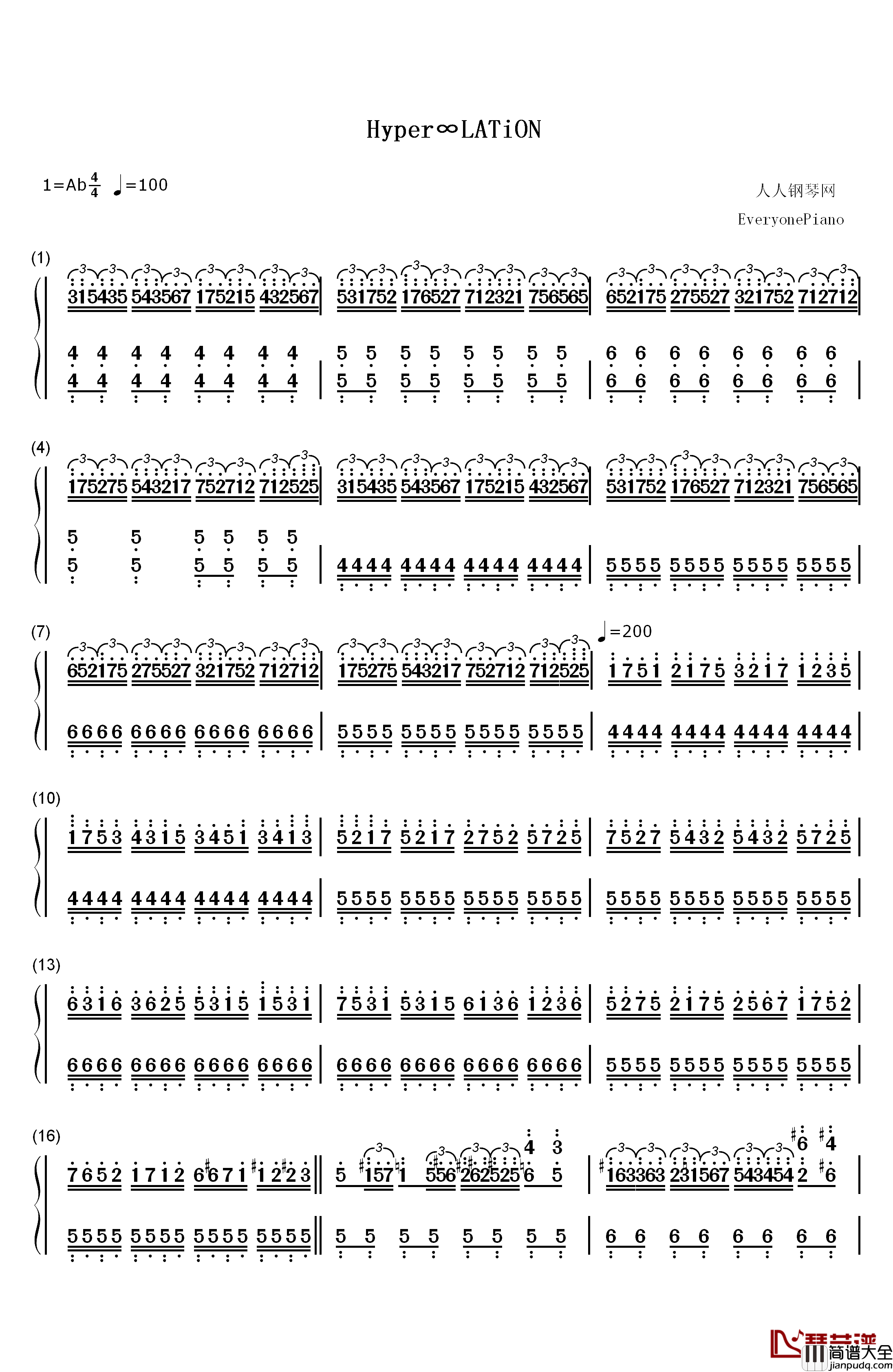 Hyper∞LATiON钢琴简谱_数字双手_初音未来