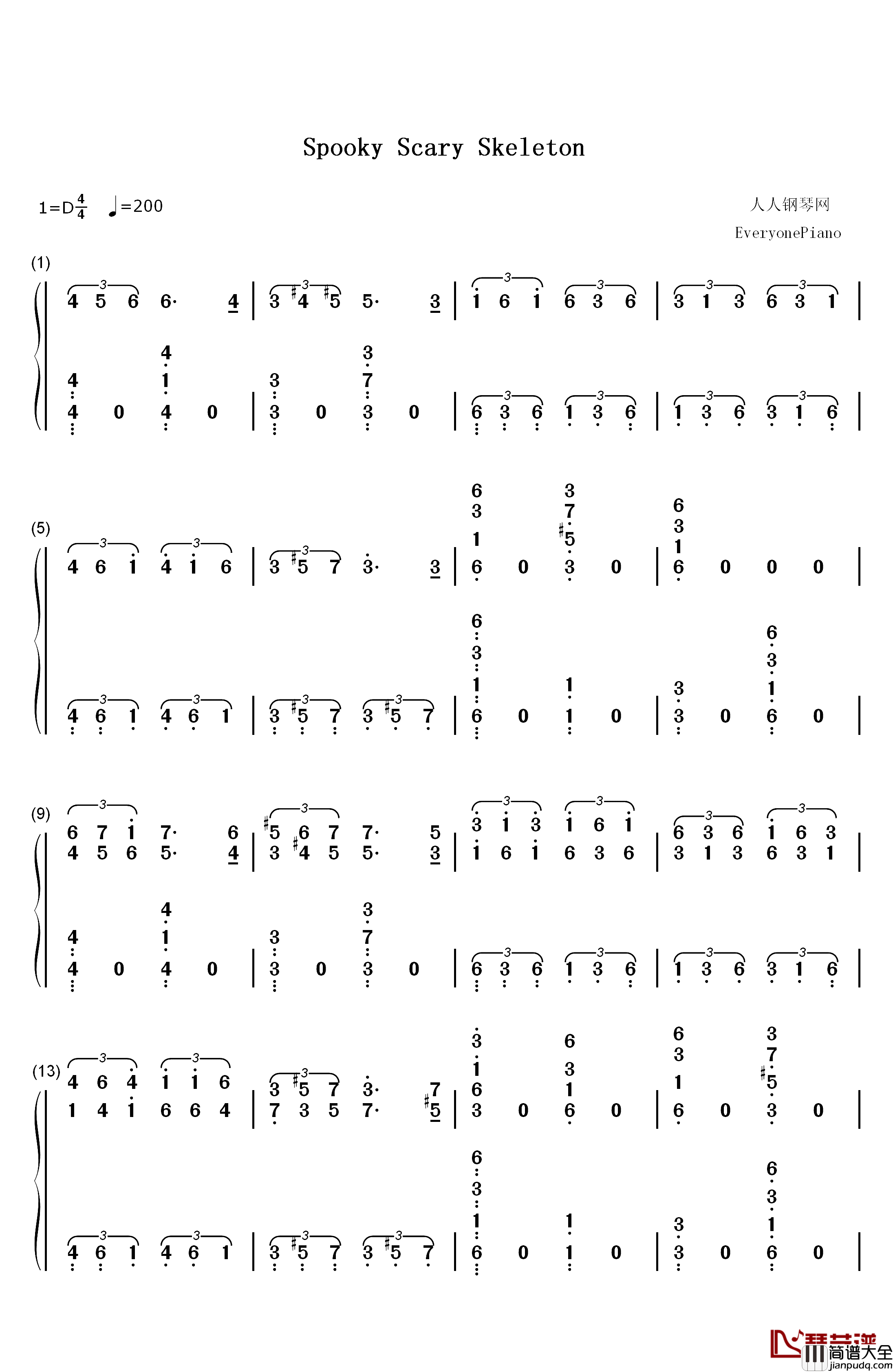 Spooky_Scary_Skeletons钢琴简谱_数字双手_Andrew_Gold