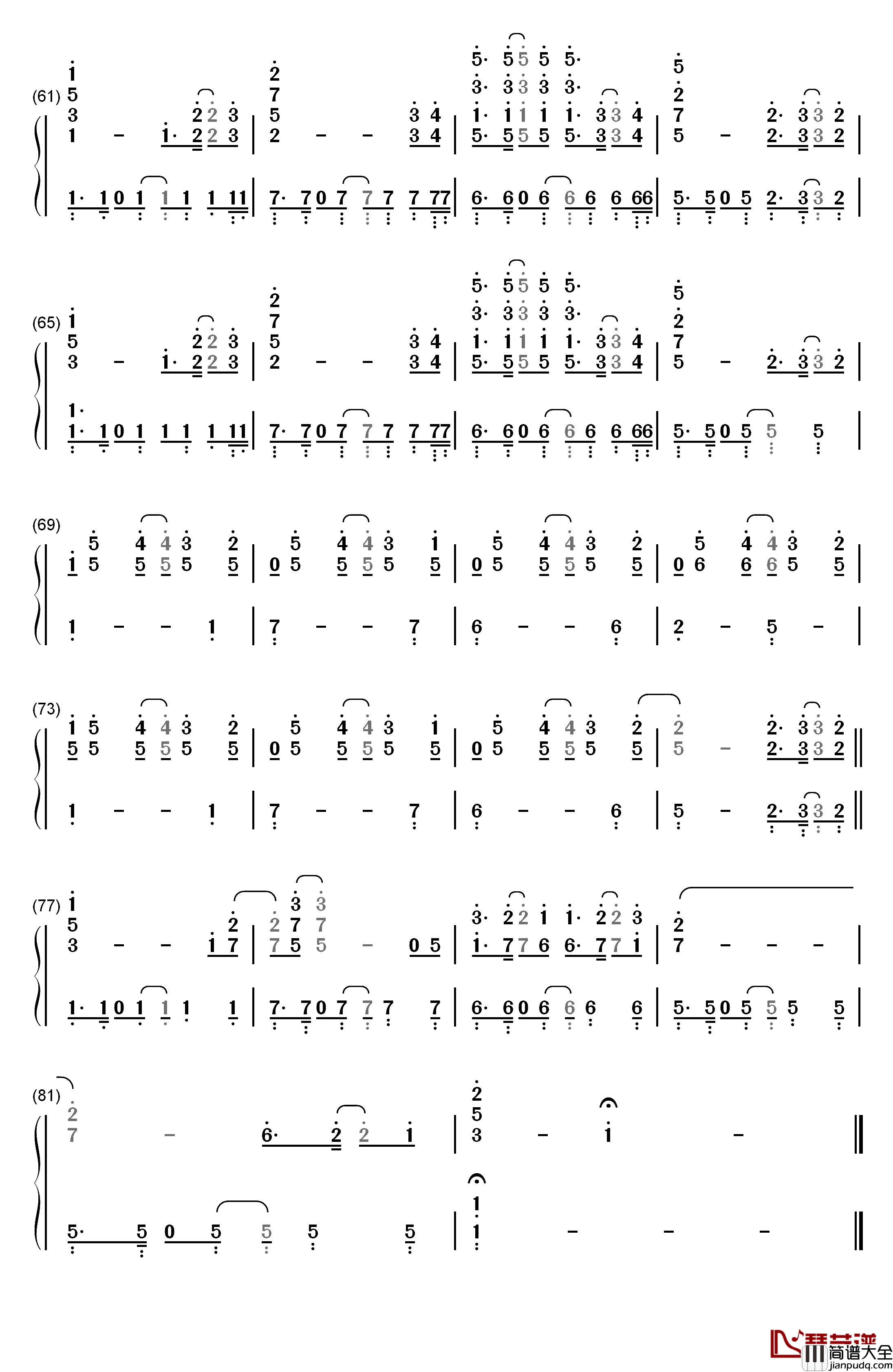 The_One钢琴简谱_数字双手_Backstreet_Boys