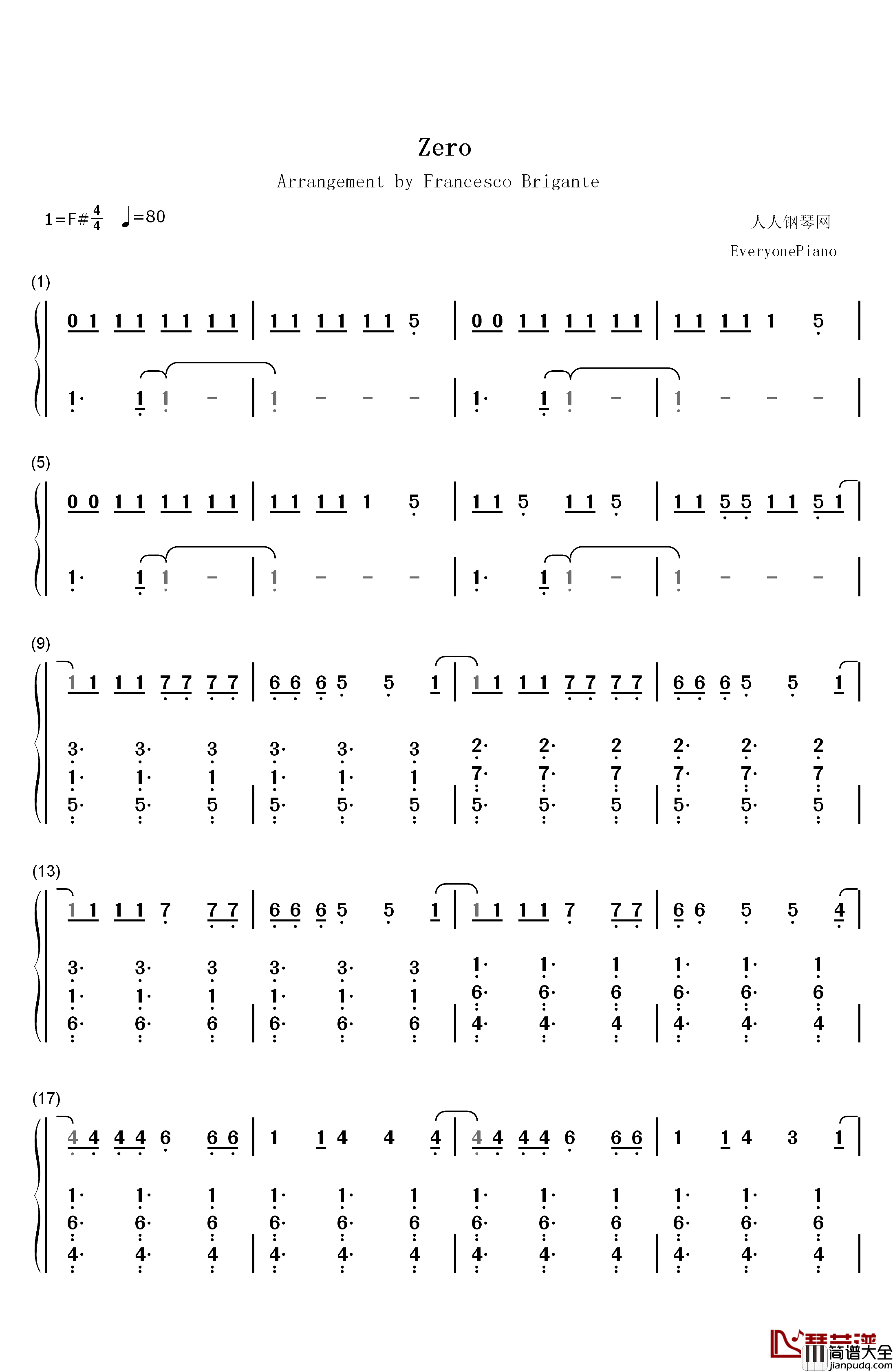 Zero钢琴简谱_数字双手_Imagine_Dragons