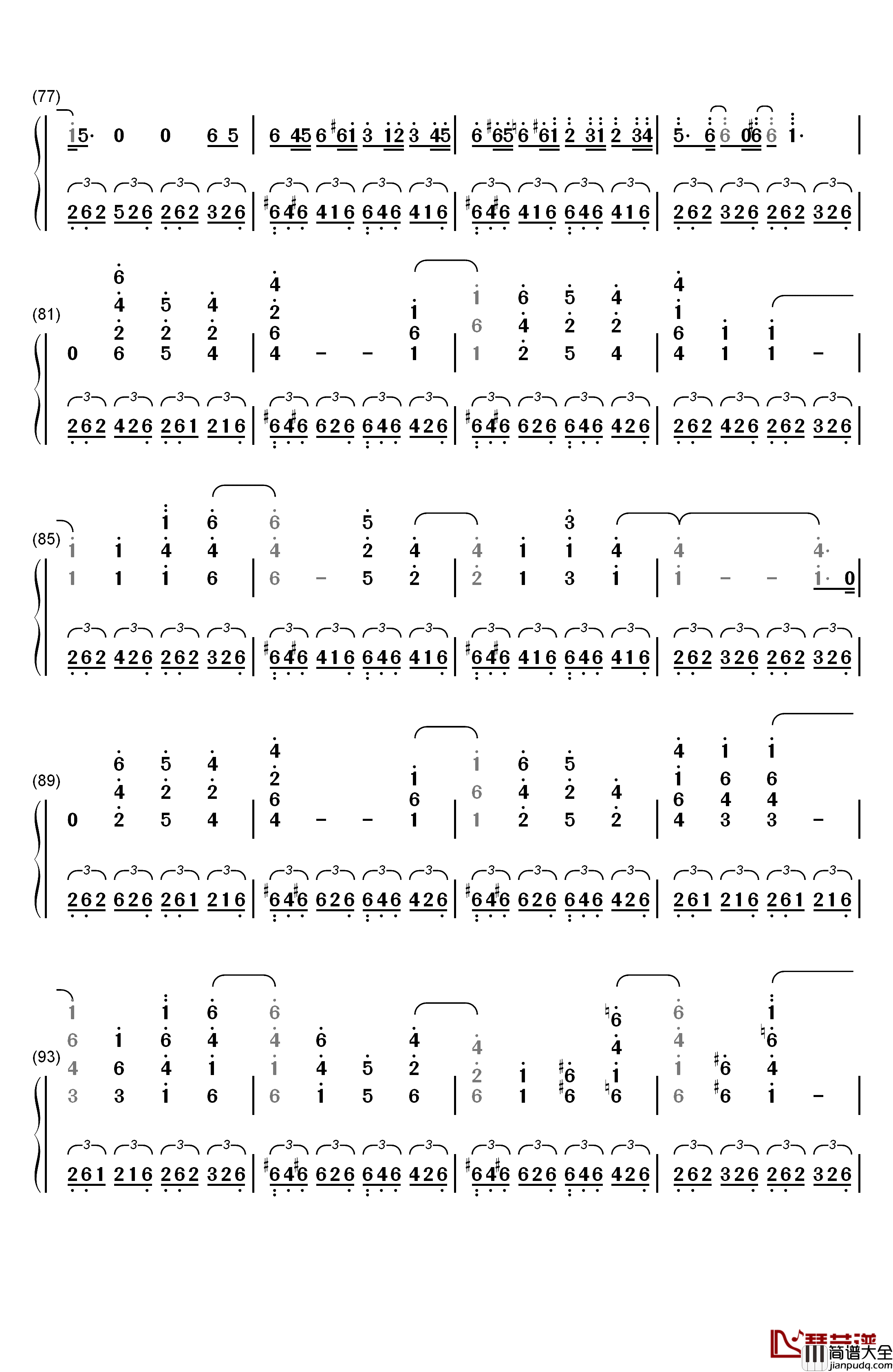 White_with_You钢琴简谱_数字双手_折户伸治