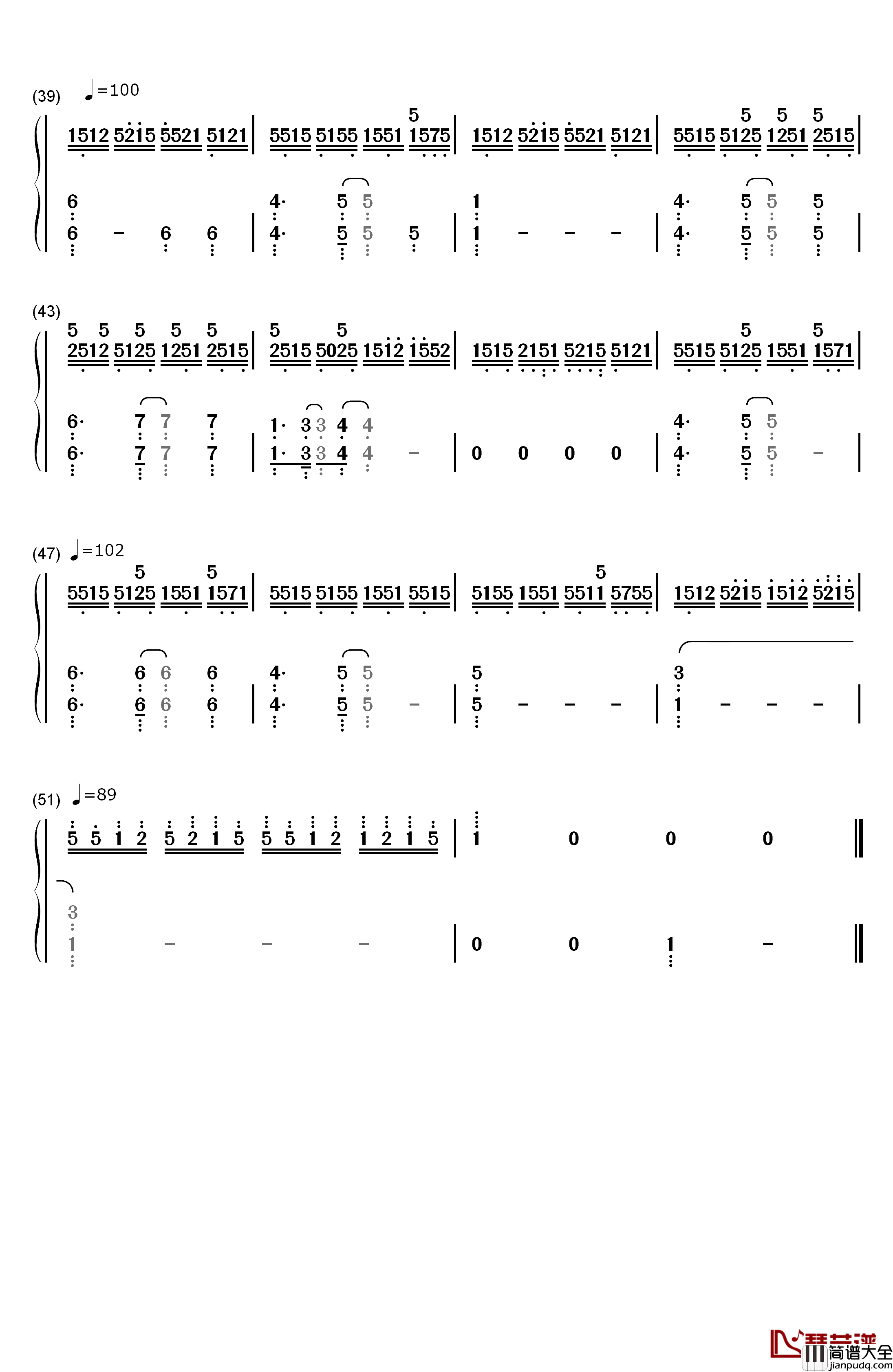 B站即兴弹奏钢琴简谱_数字双手_未知
