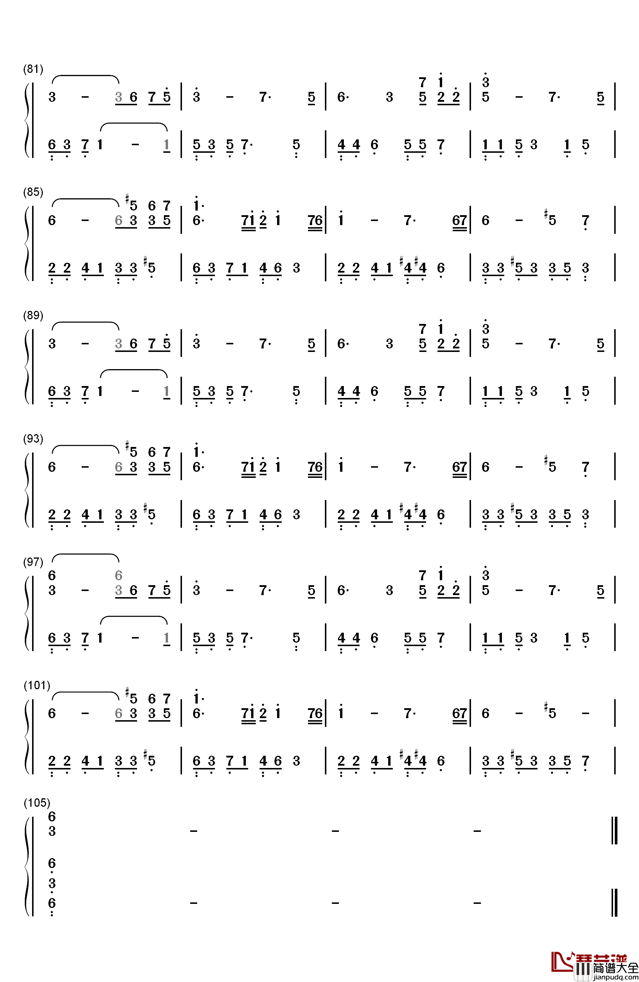 Feeling钢琴简谱_数字双手_July