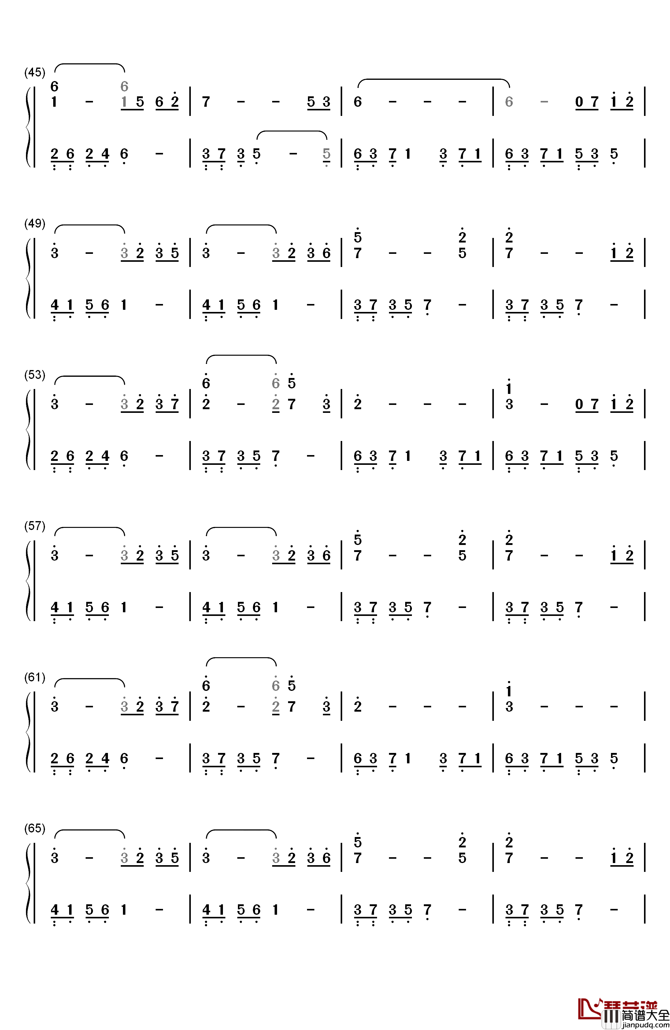 Yours钢琴简谱_数字双手_July