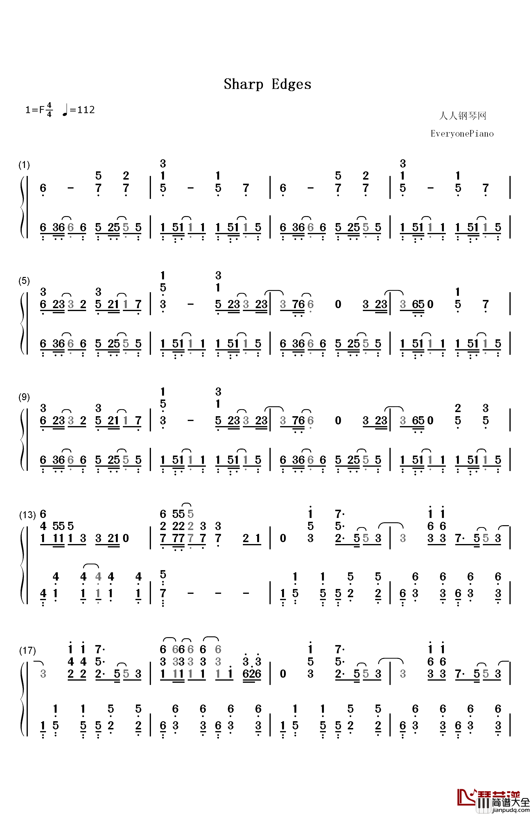 Sharp_Edges钢琴简谱_数字双手_Linkin_Park