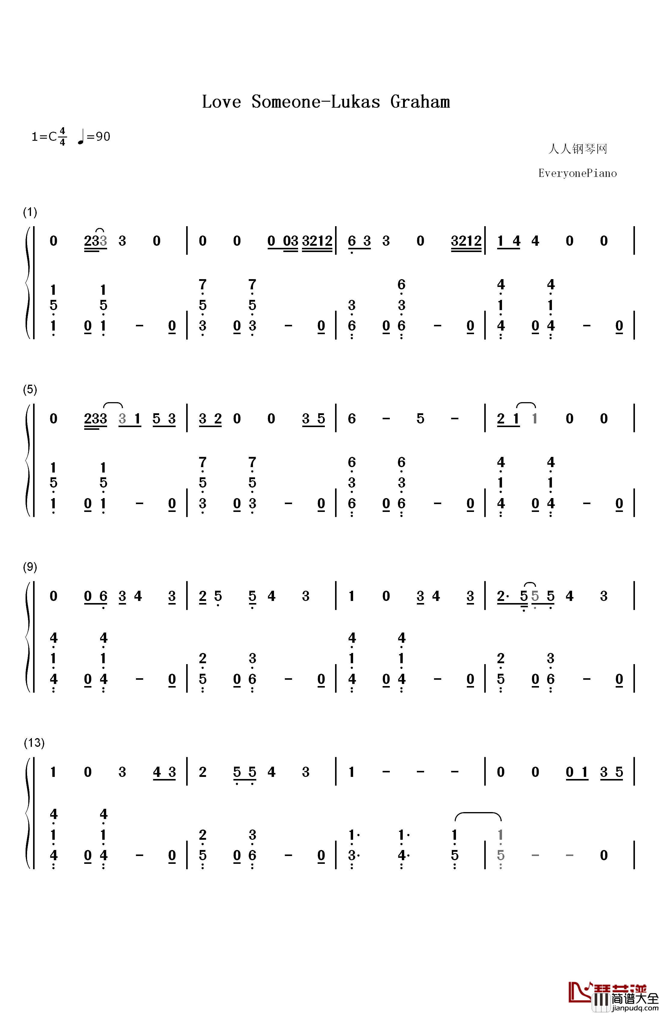 Love_Someone钢琴简谱_数字双手_Lukas_Graham