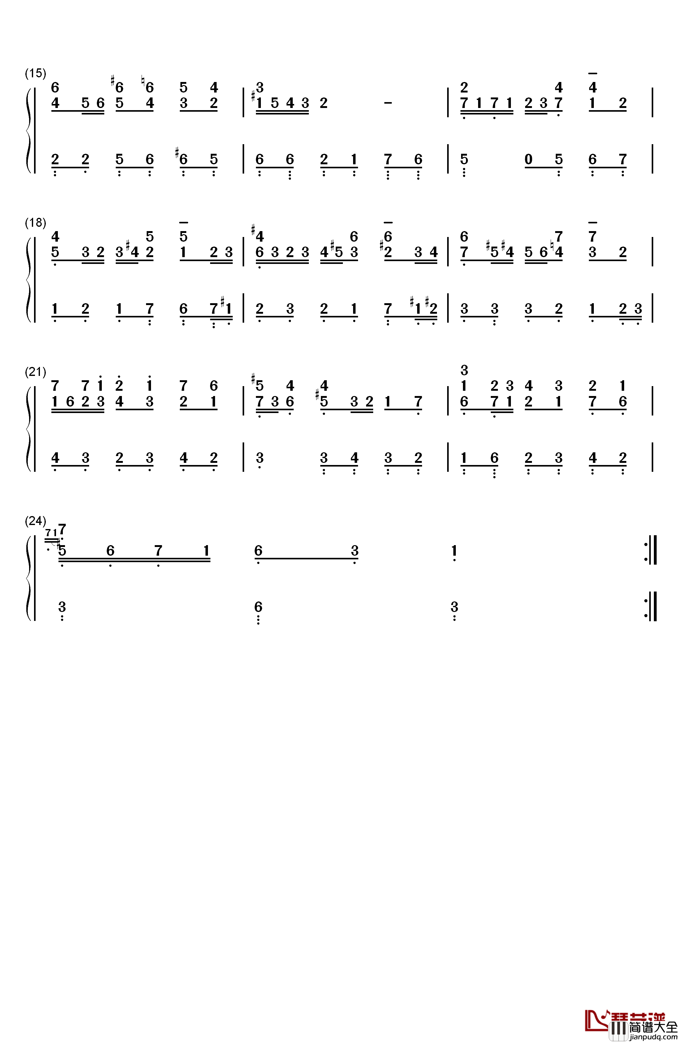 萨拉班德舞曲_26钢琴简谱_数字双手_巴赫