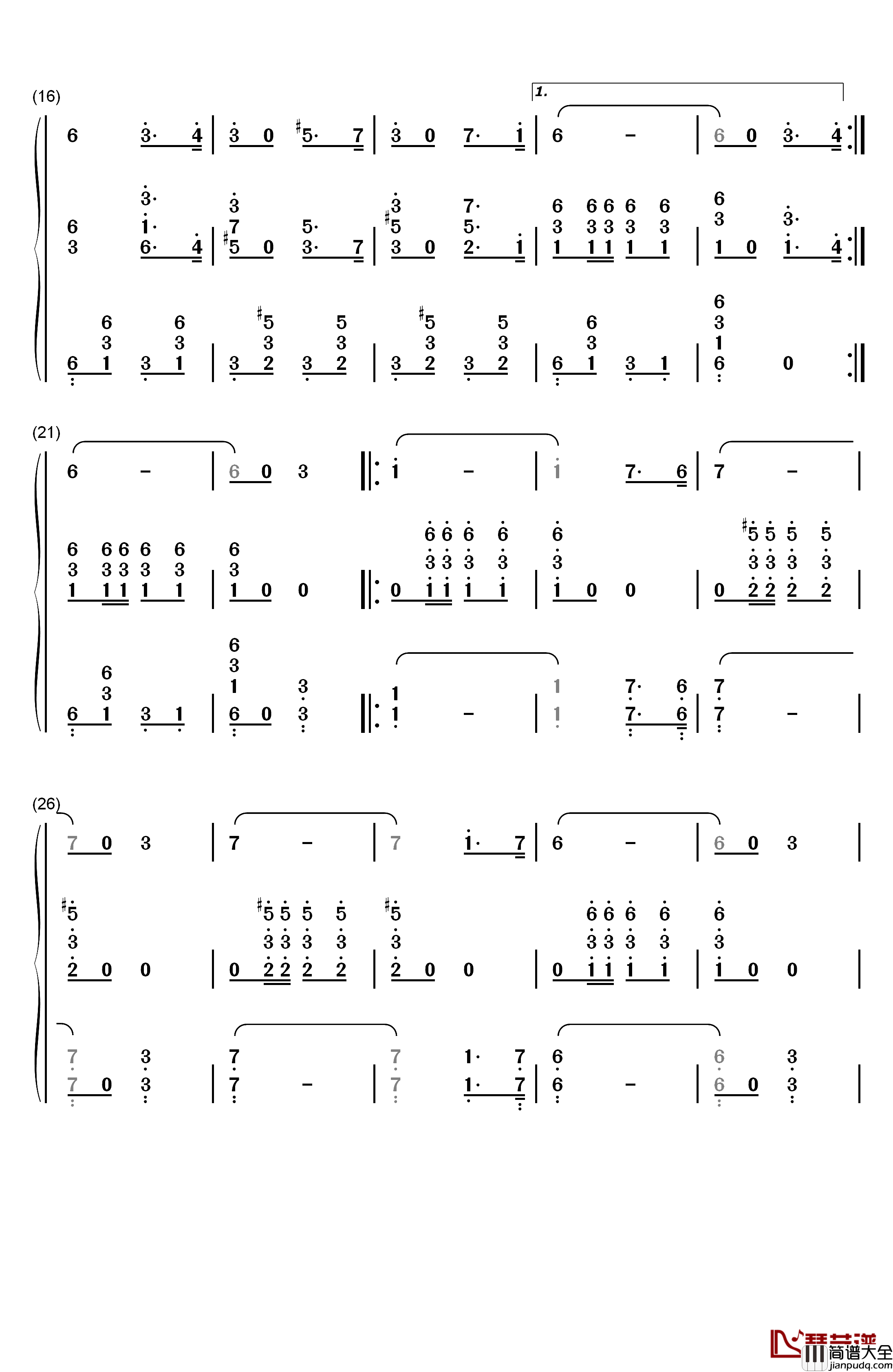 斯拉夫女人的告别钢琴简谱_数字双手_瓦西里·伊万诺维奇·阿加普金