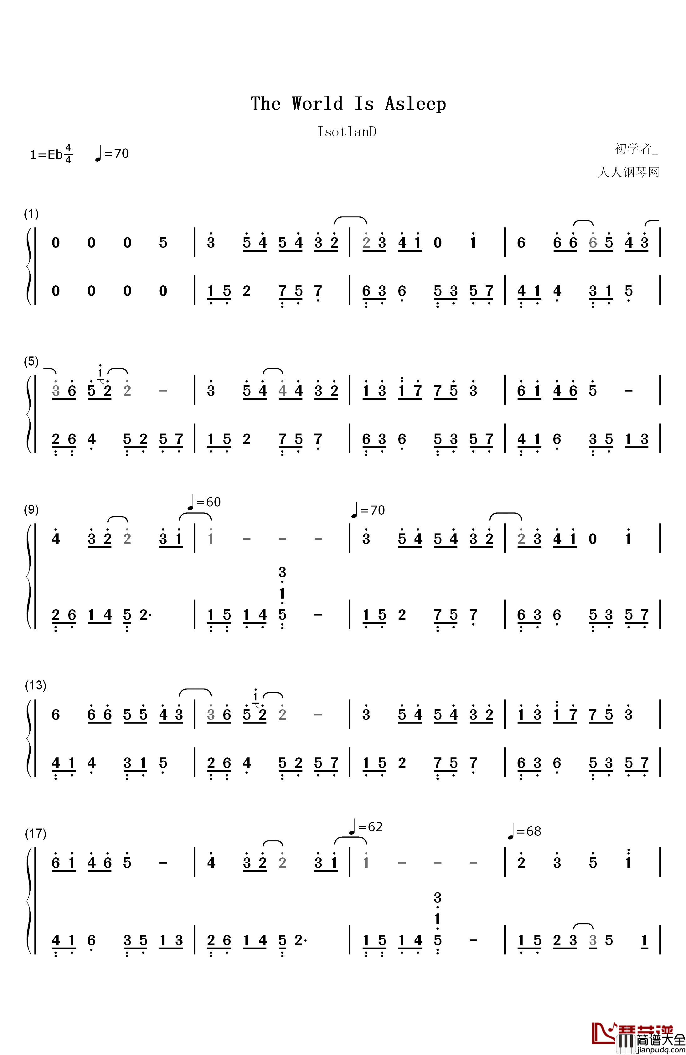The_World_Is_Asleep钢琴简谱_数字双手_IsotlanD