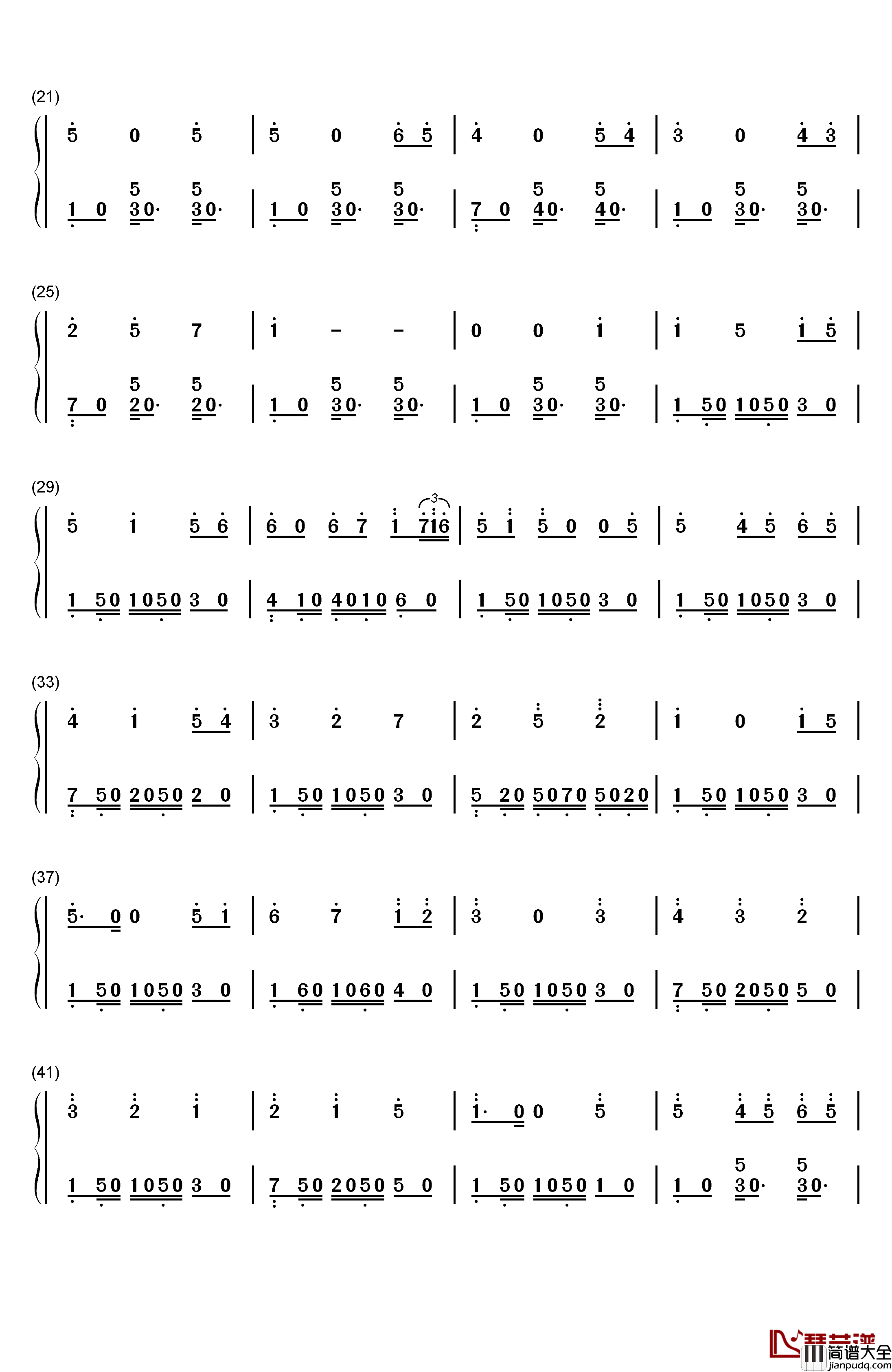 小星星钢琴简谱_数字双手_莫扎特