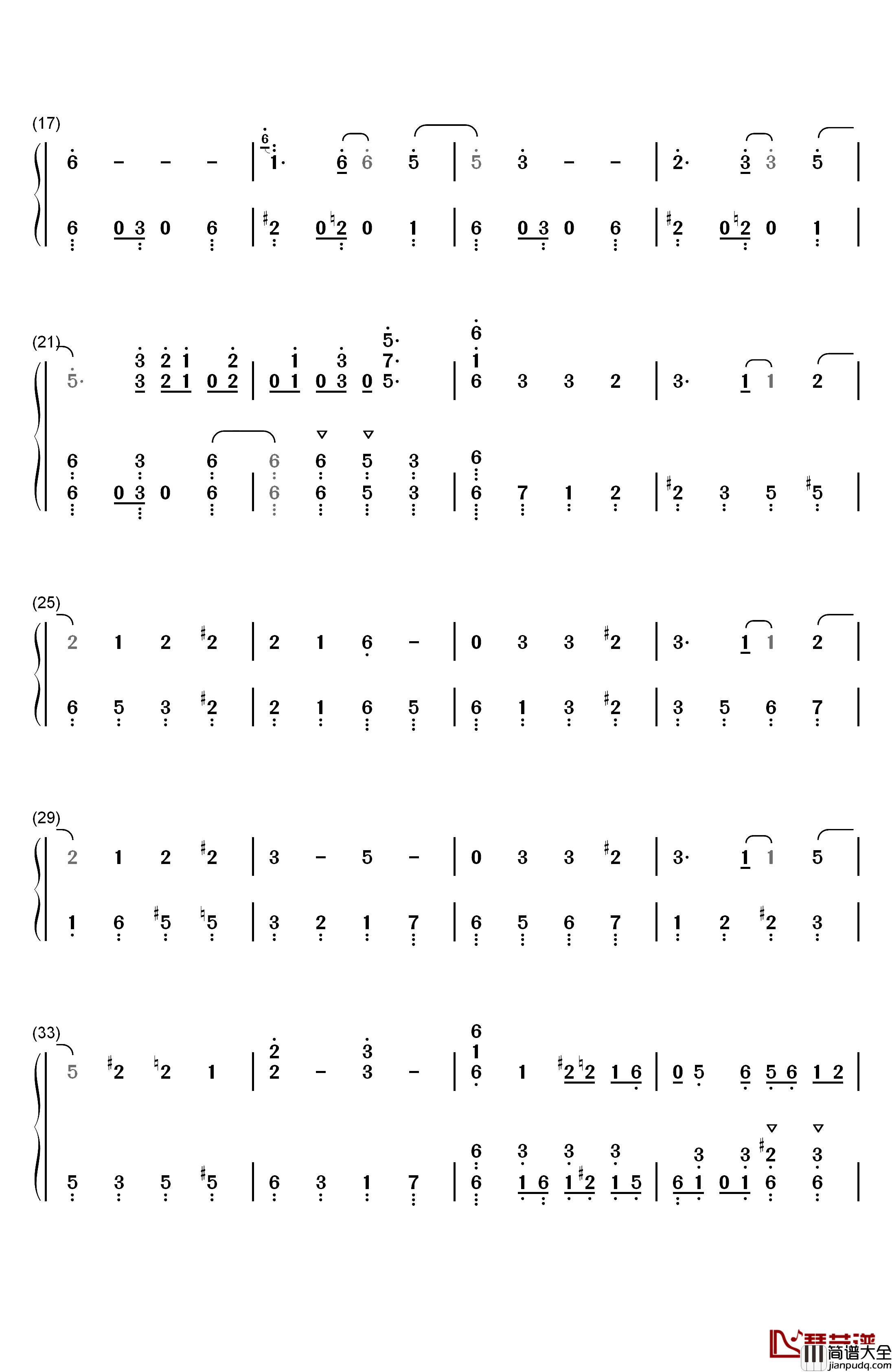 ソラノネ钢琴简谱_数字双手_ZAQ