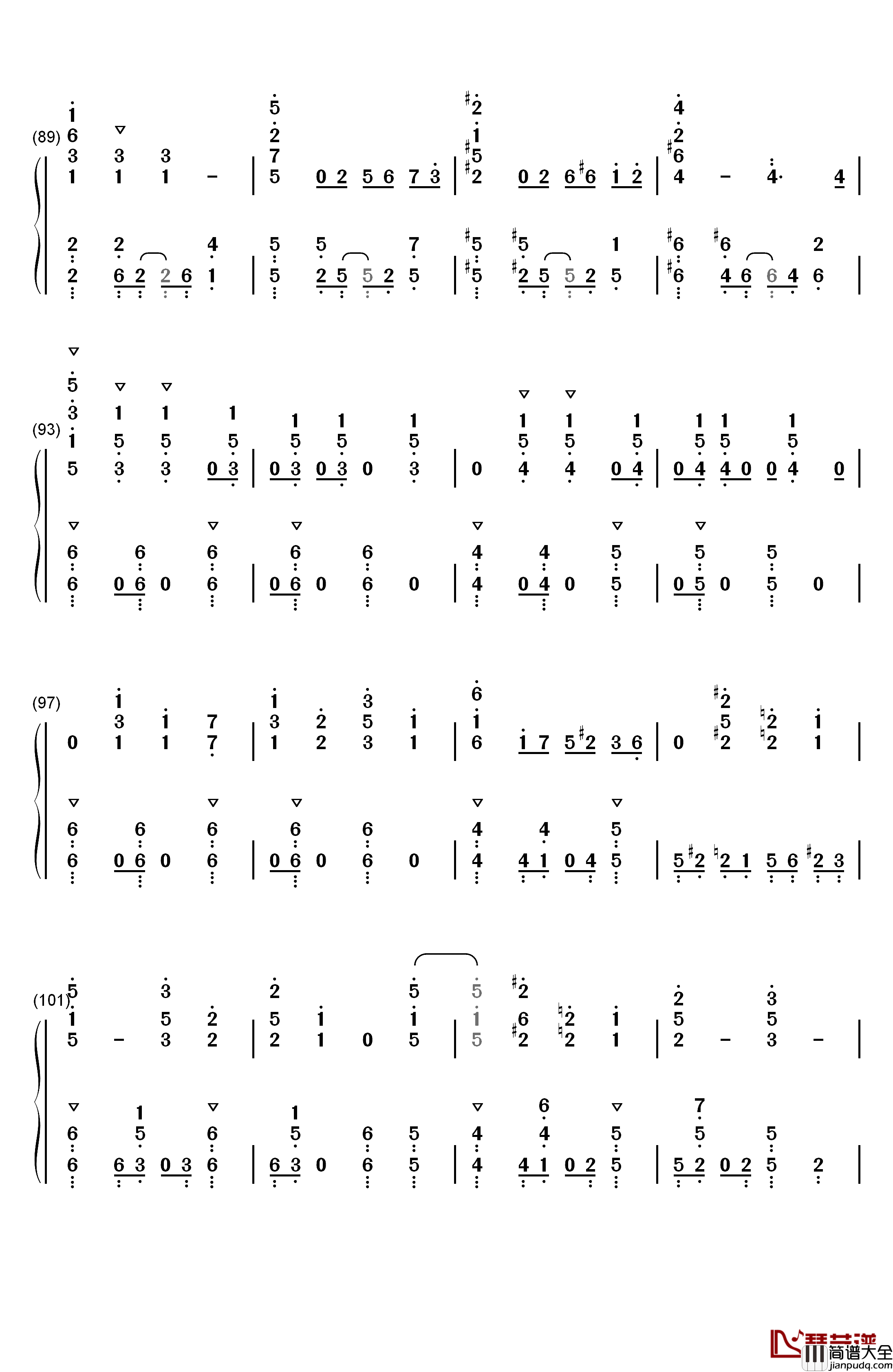 ソラノネ钢琴简谱_数字双手_ZAQ