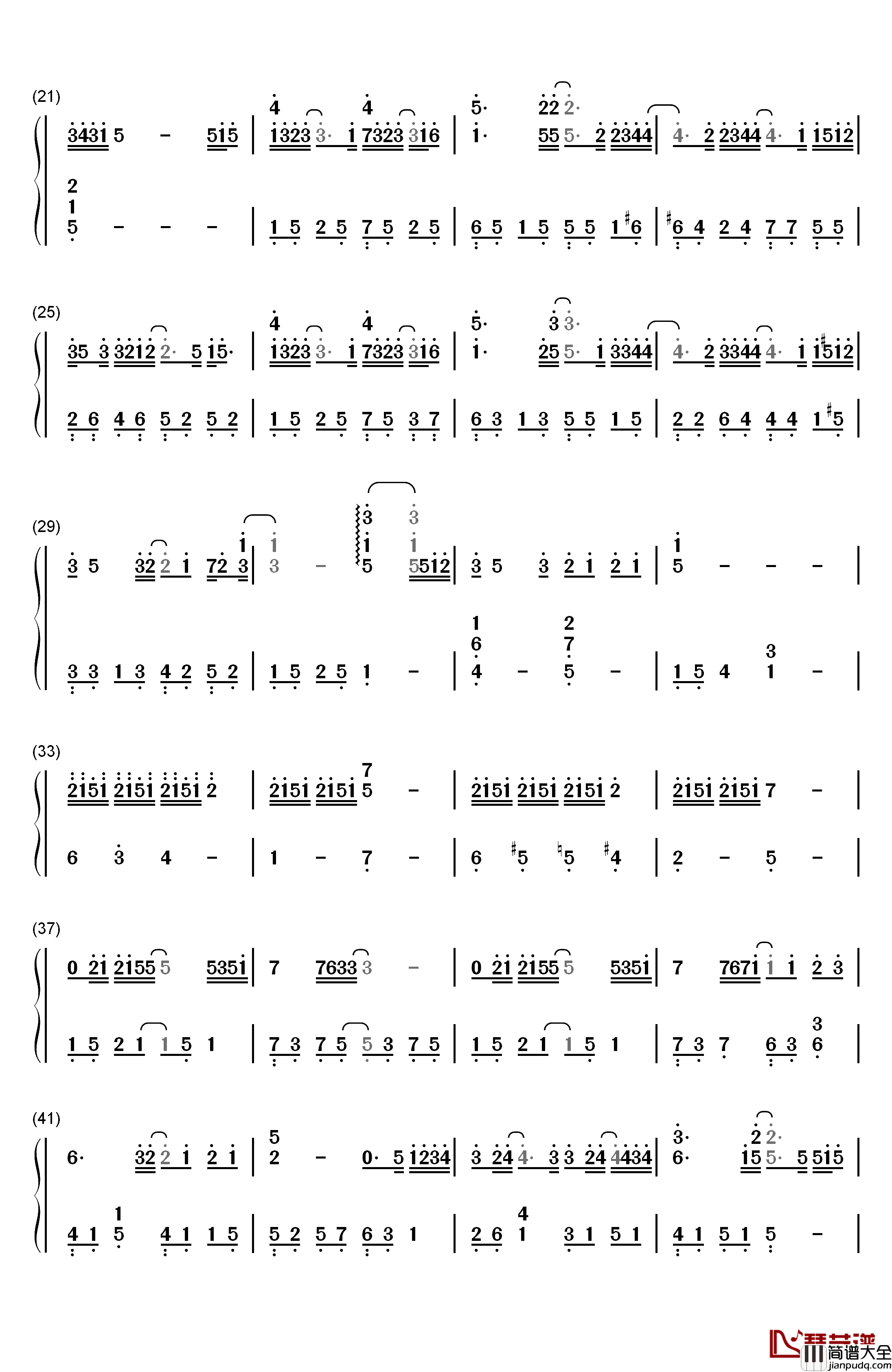 单向箭头钢琴简谱_数字双手_双笙