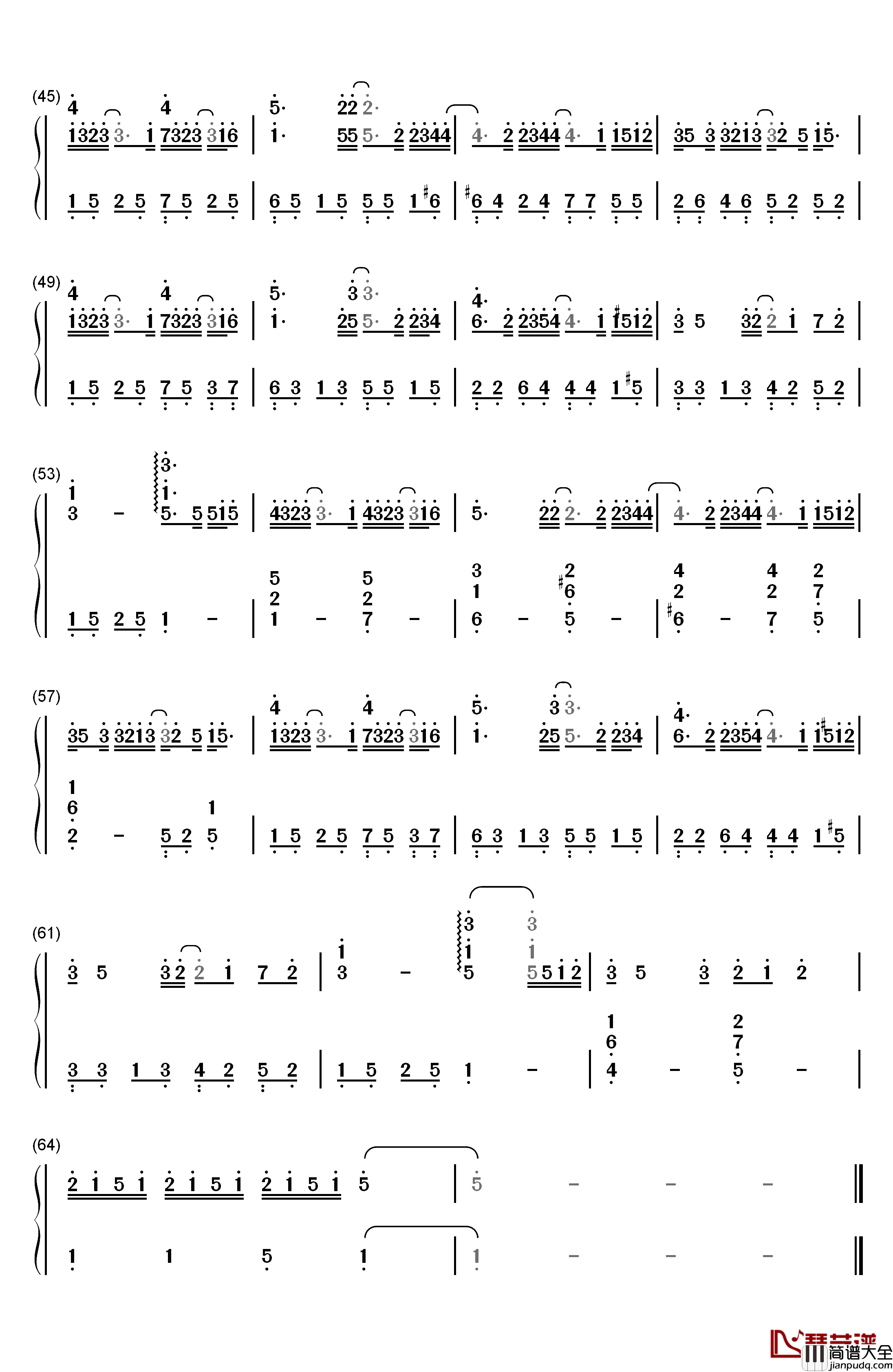 单向箭头钢琴简谱_数字双手_双笙