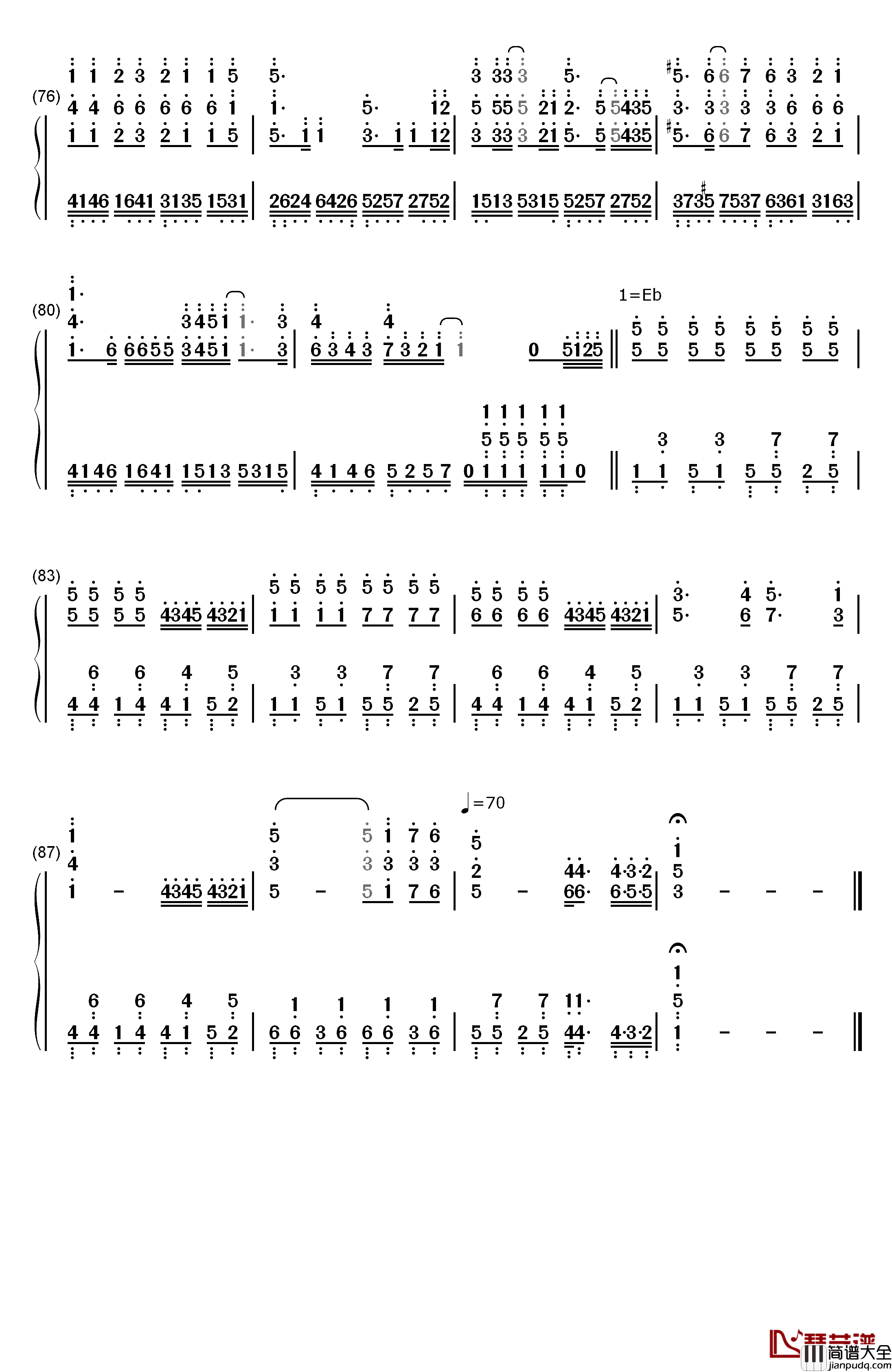 電脳スキル钢琴简谱_数字双手_初音未来