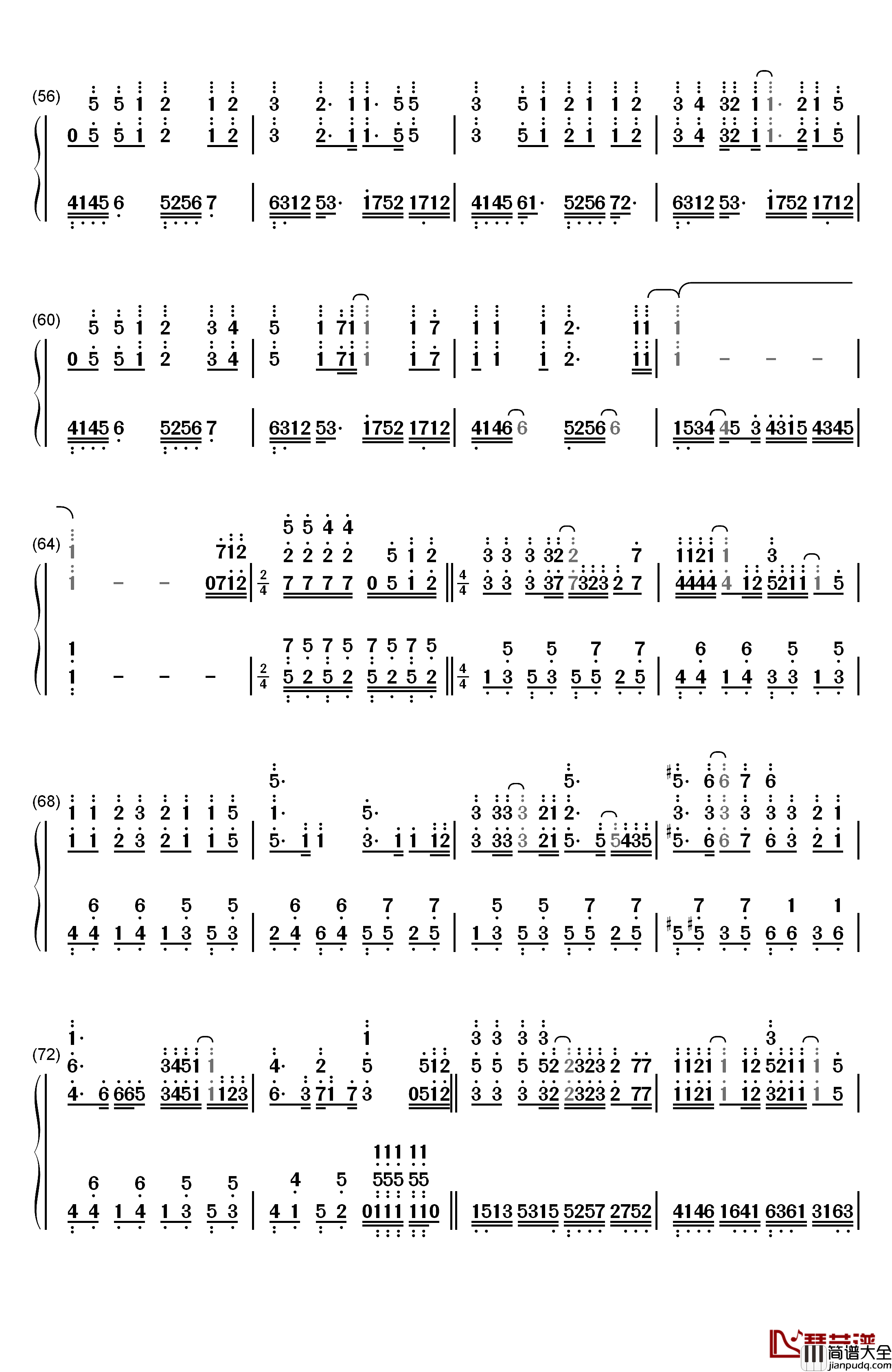 電脳スキル钢琴简谱_数字双手_初音未来