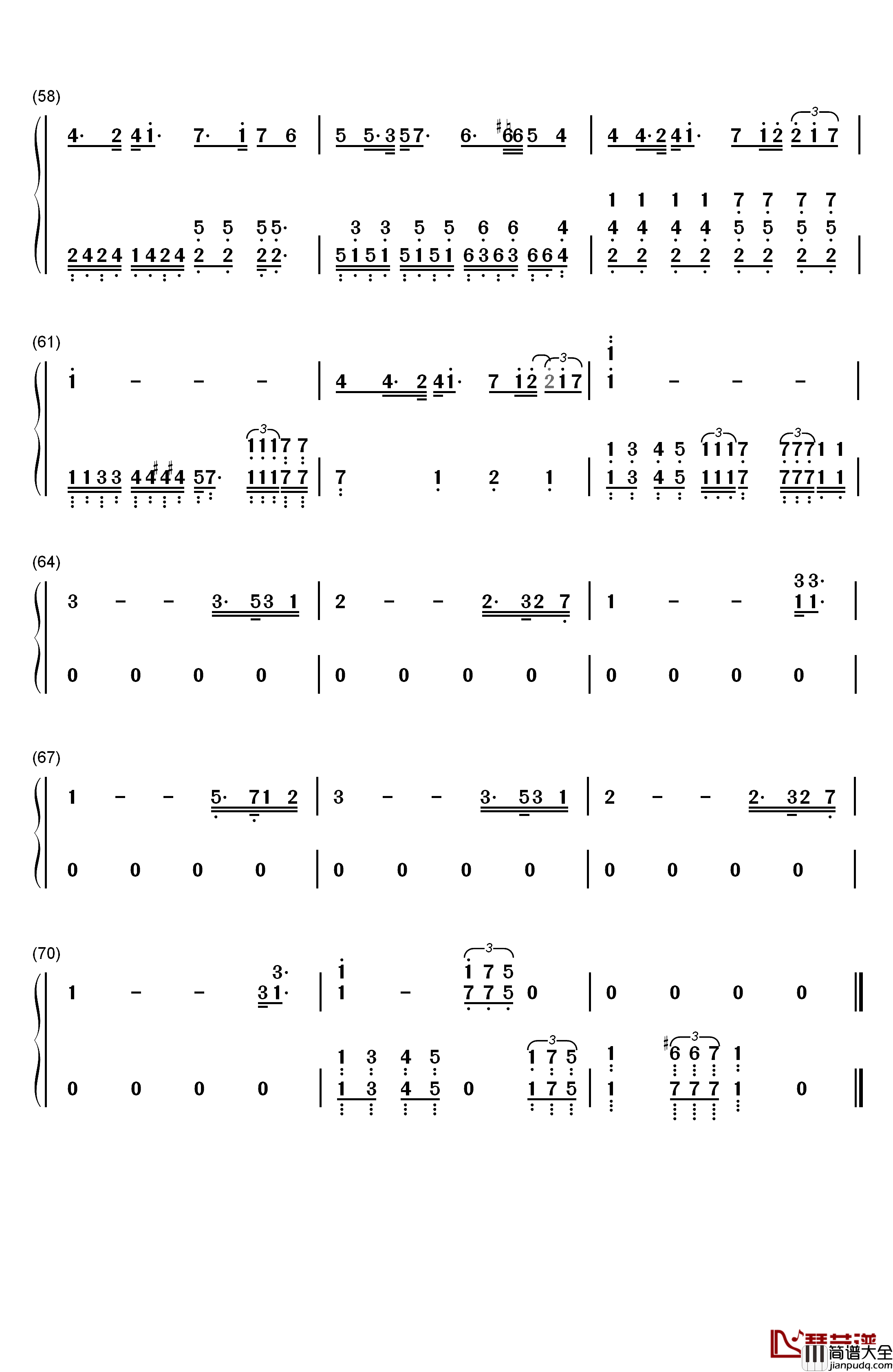 海芋恋钢琴简谱_数字双手_萧敬腾