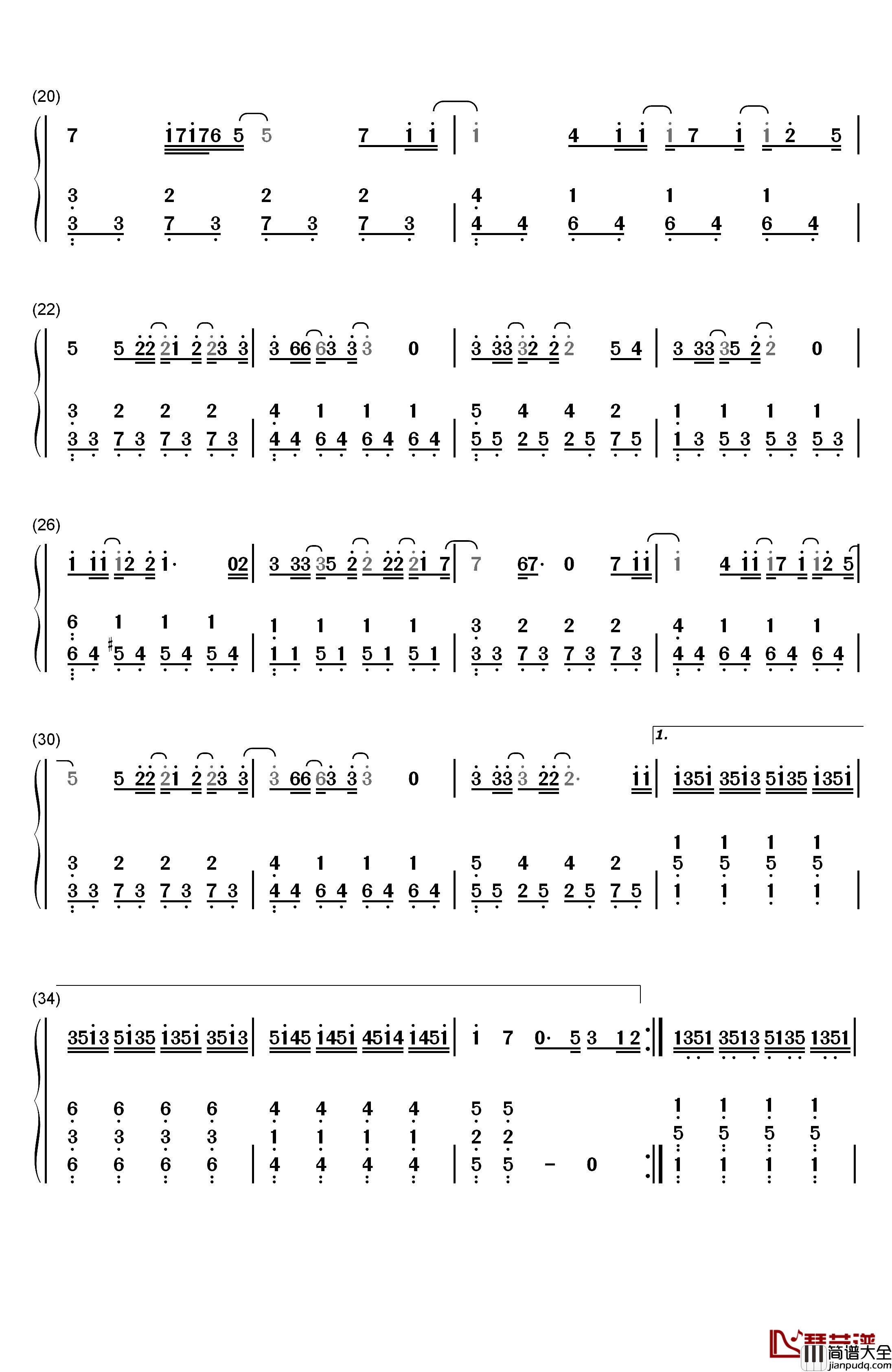 哪里都是你钢琴简谱_数字双手_周杰伦