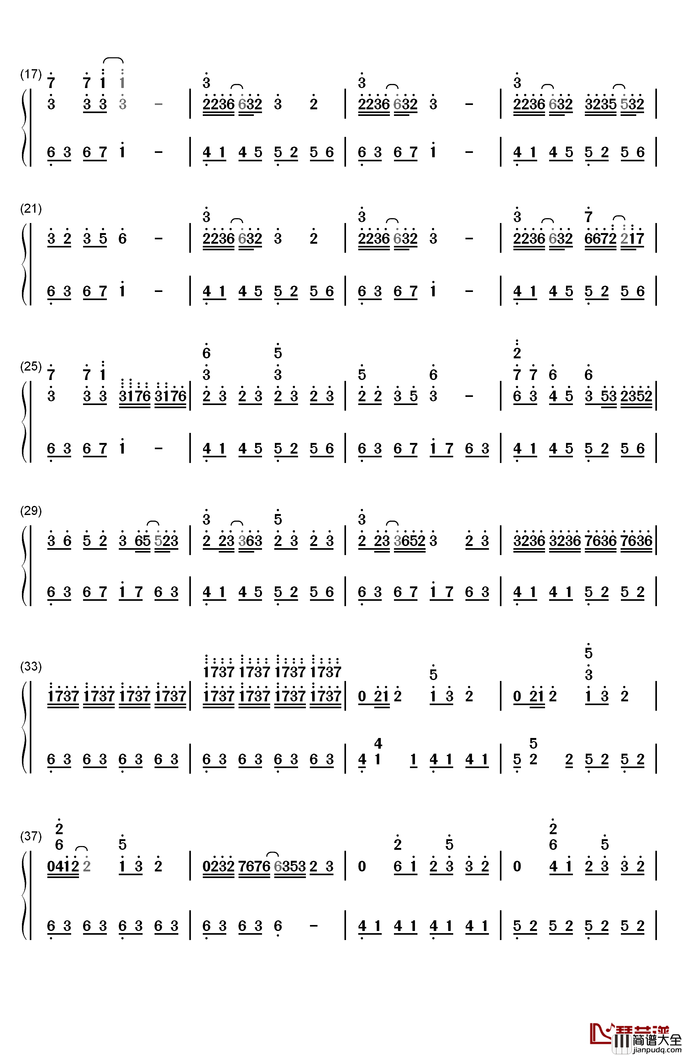 情书钢琴简谱_数字双手_DJ_Okawari