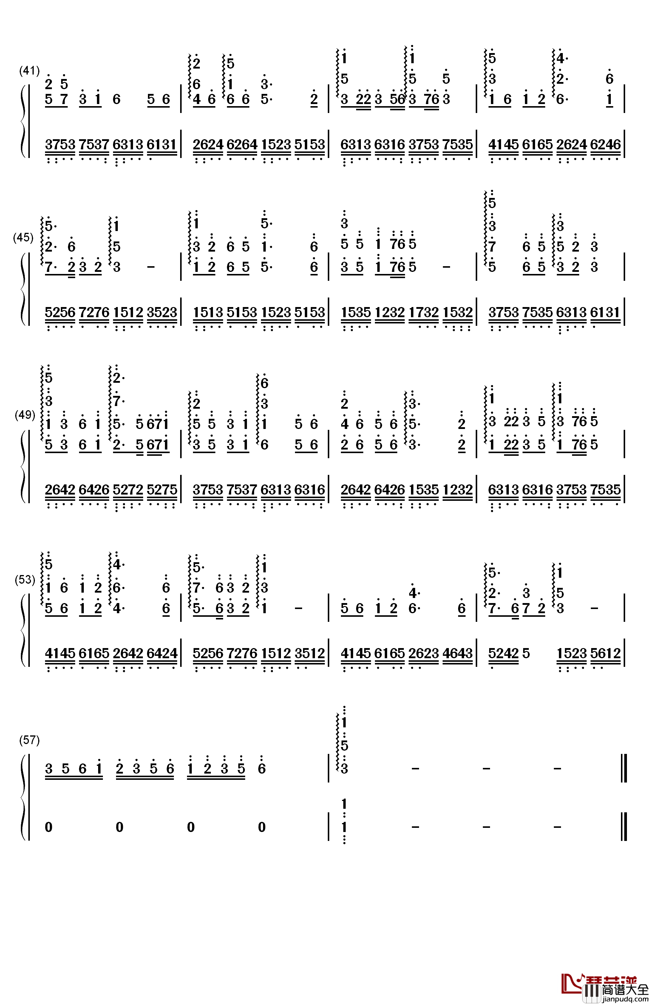 一条大河钢琴简谱_数字双手_刘炽