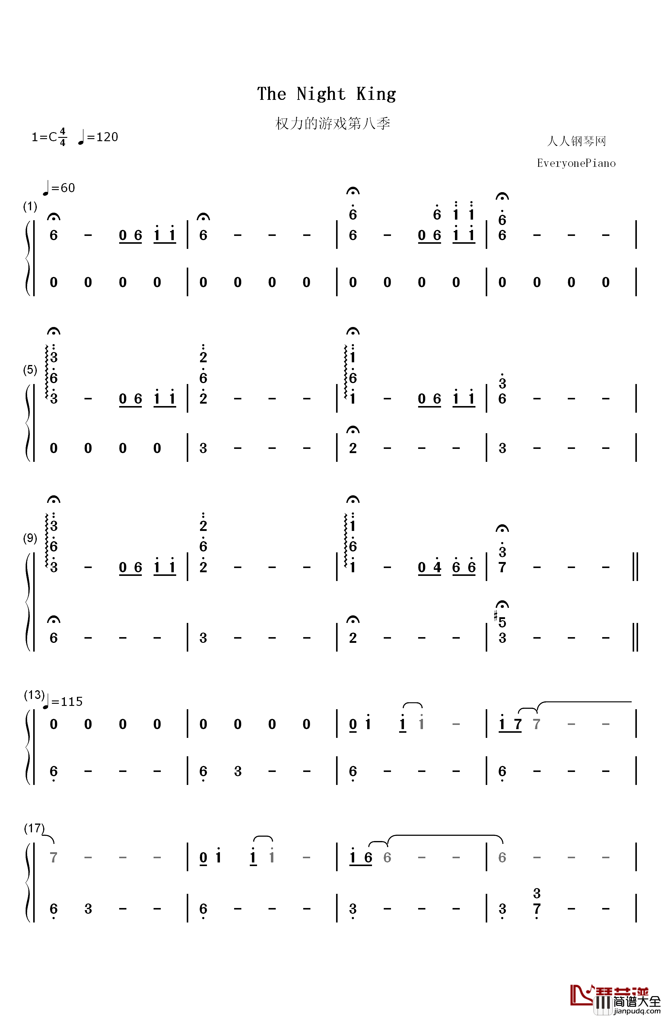 The_Night_King钢琴简谱_数字双手_Ramin_Djawadi