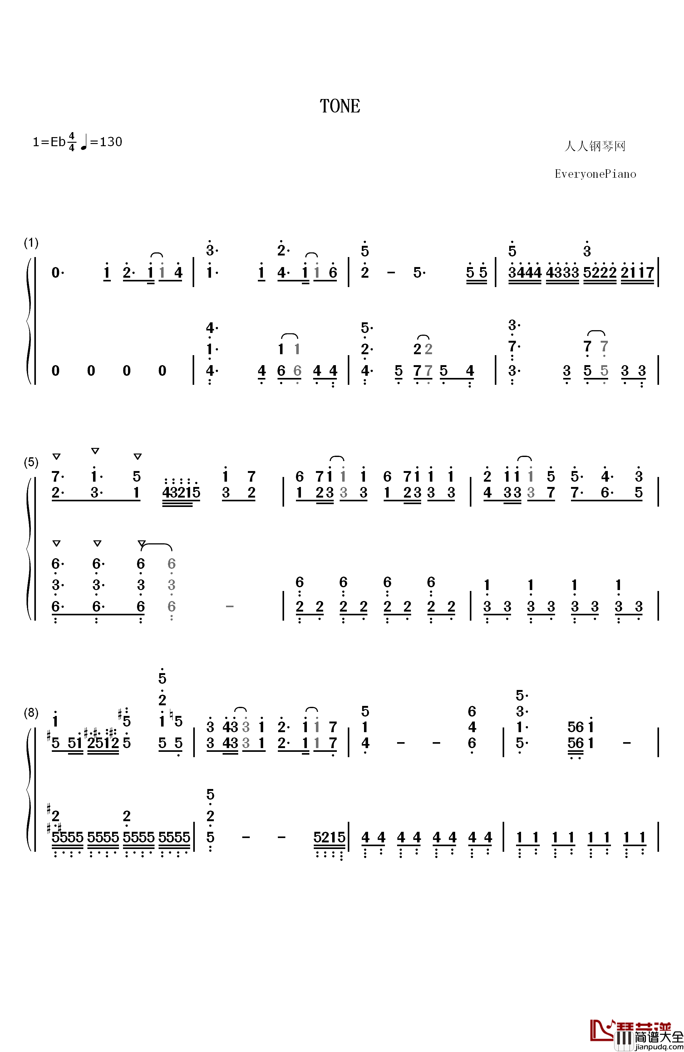 Tone钢琴简谱_数字双手_苍井翔太