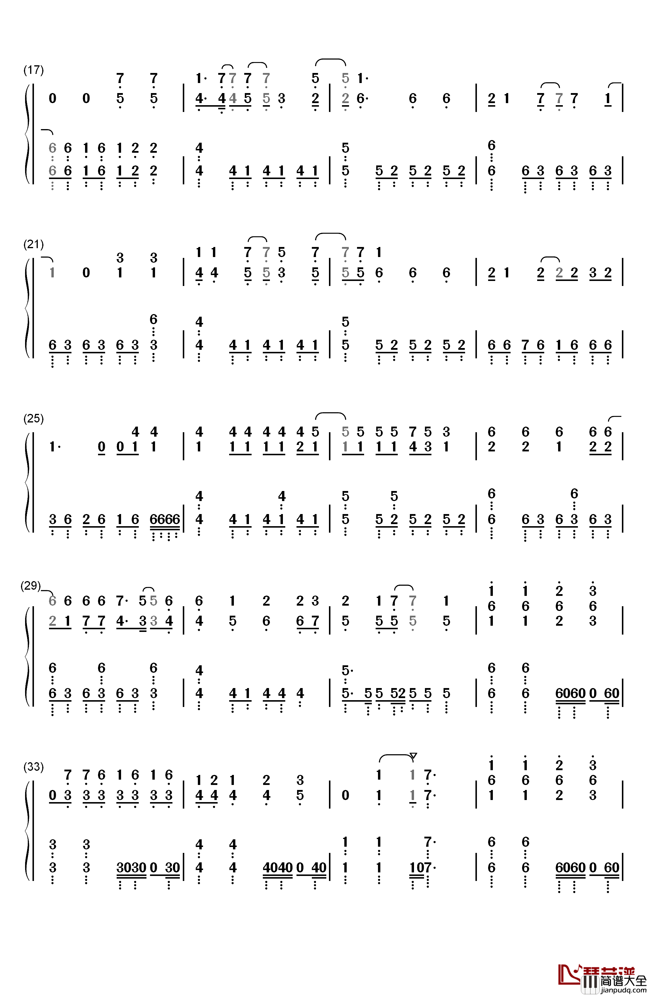NO钢琴简谱_数字双手_大阪☆春夏秋冬