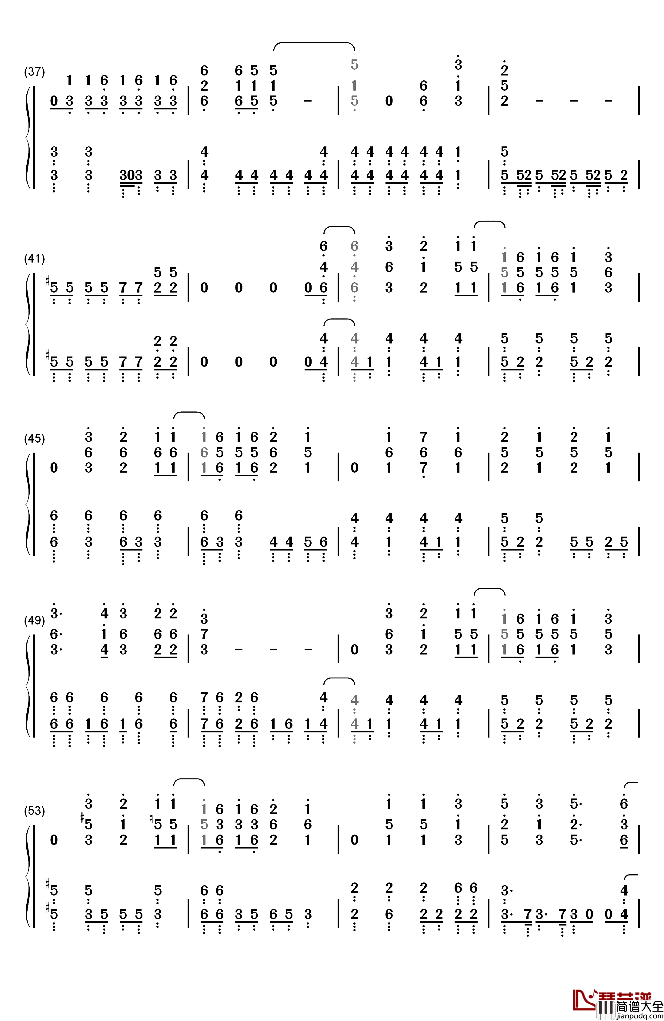 NO钢琴简谱_数字双手_大阪☆春夏秋冬