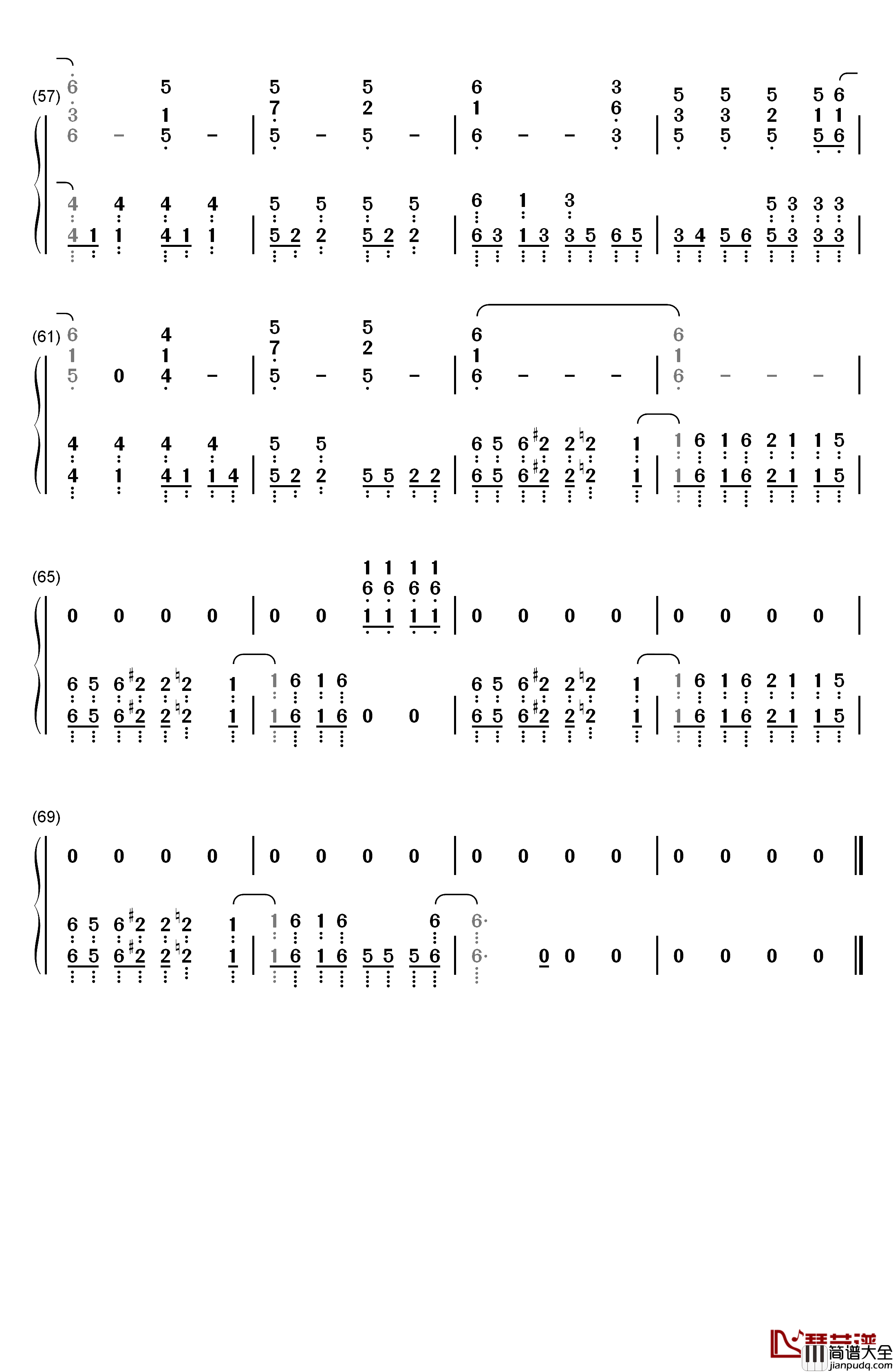 NO钢琴简谱_数字双手_大阪☆春夏秋冬