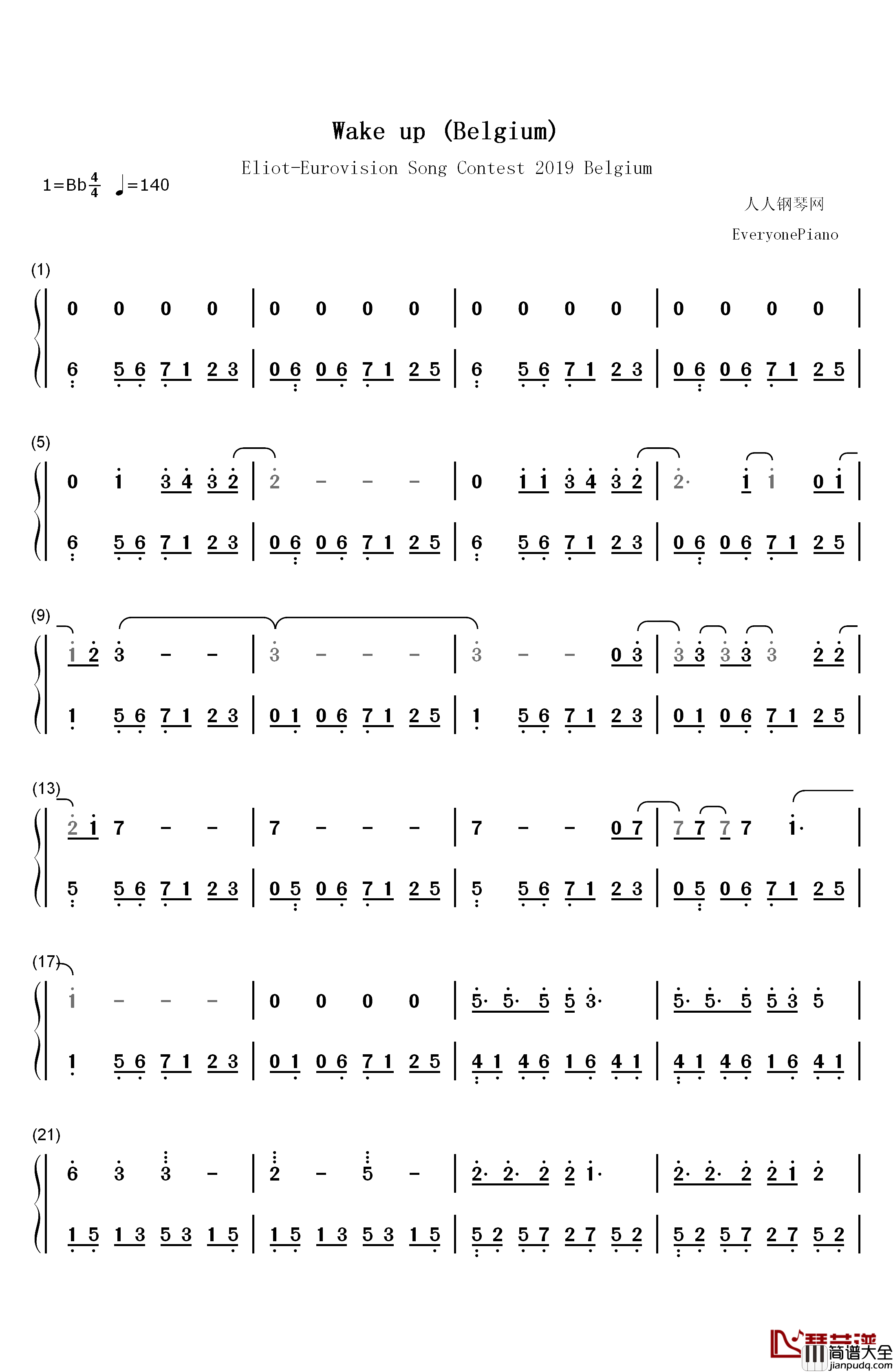 Wake_Up钢琴简谱_数字双手_Eliot_Vassamillet