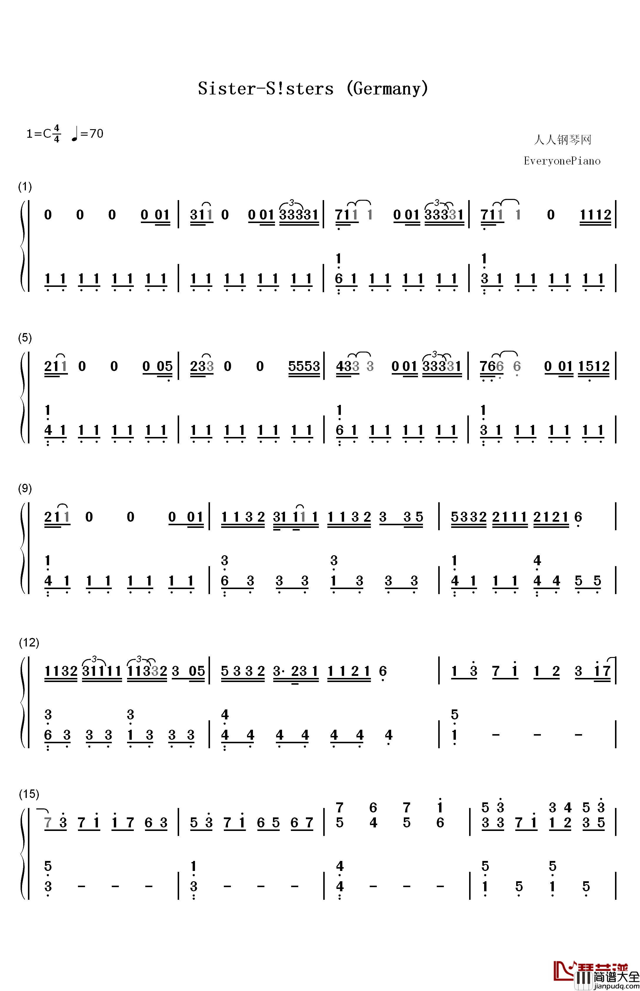 Sister钢琴简谱_数字双手_S!sters