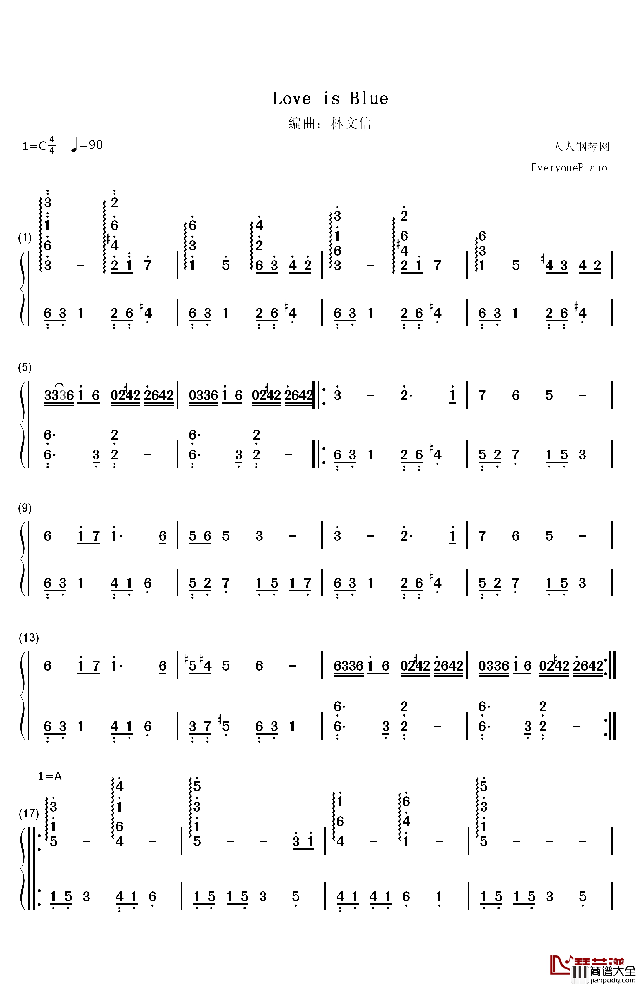 Love_Is_Blue钢琴简谱_数字双手_林文信
