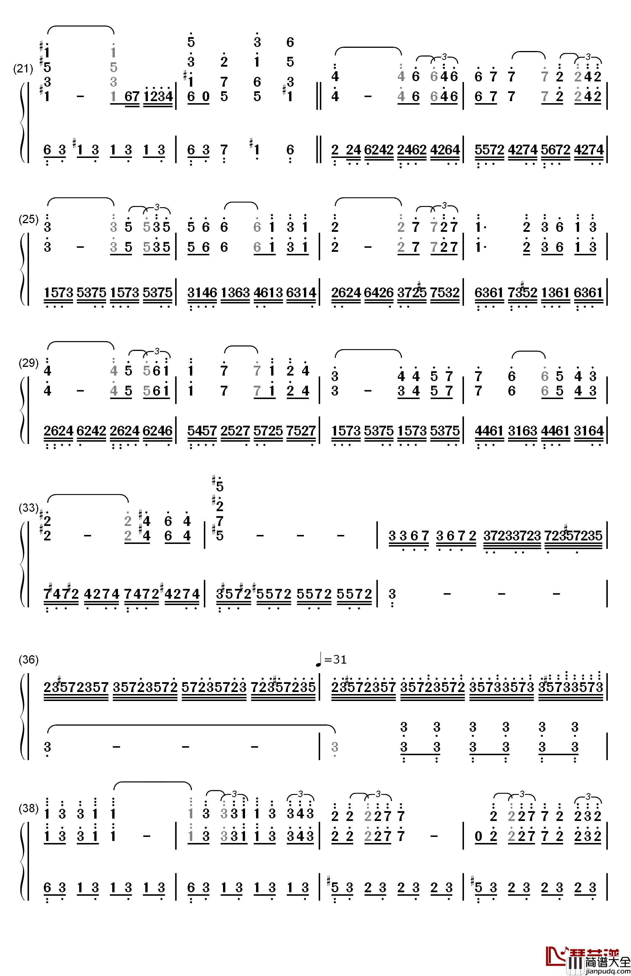 爱的故事钢琴简谱_数字双手_Andy_Williams