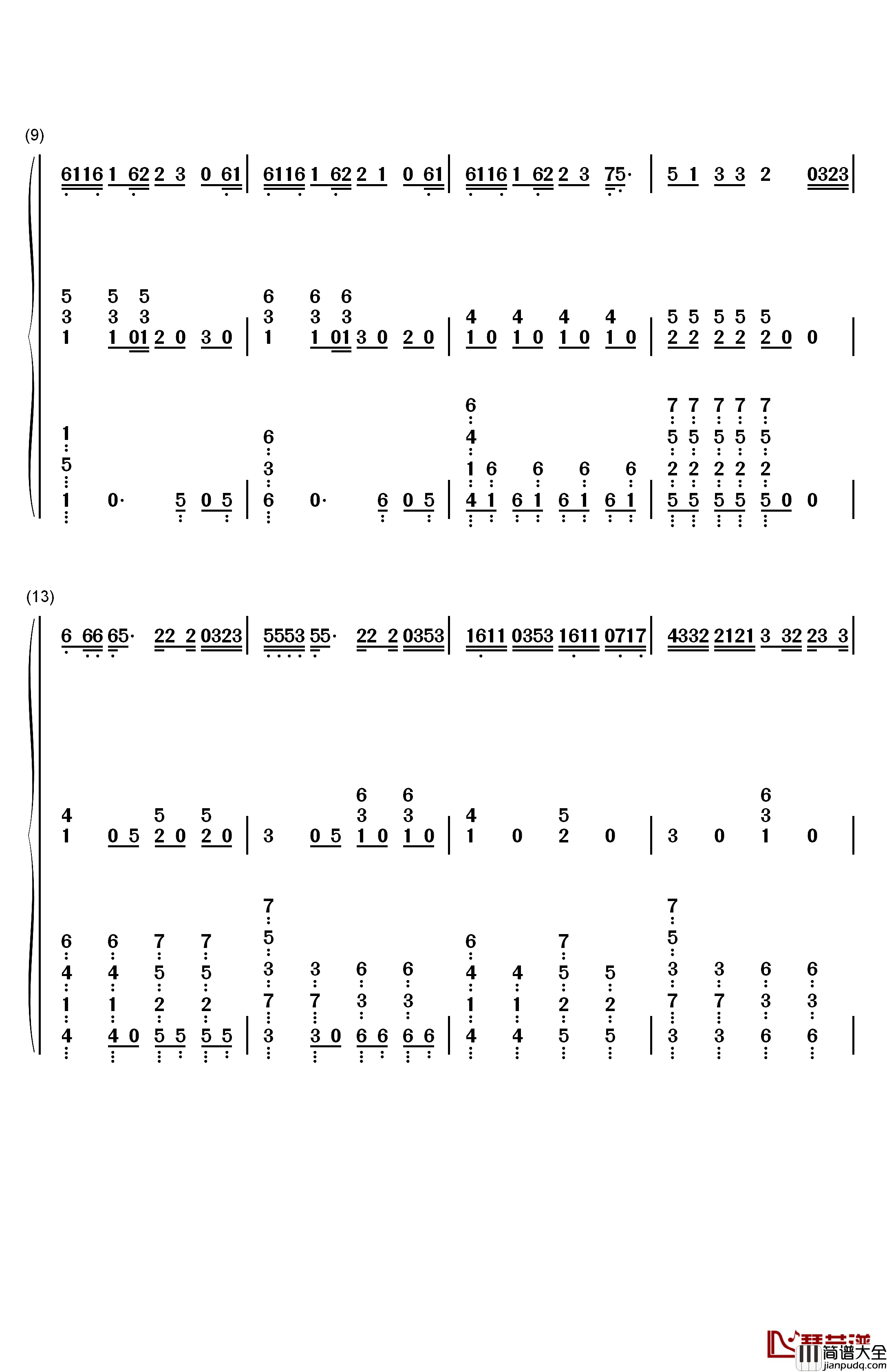 绿色钢琴简谱_数字双手_陈雪凝