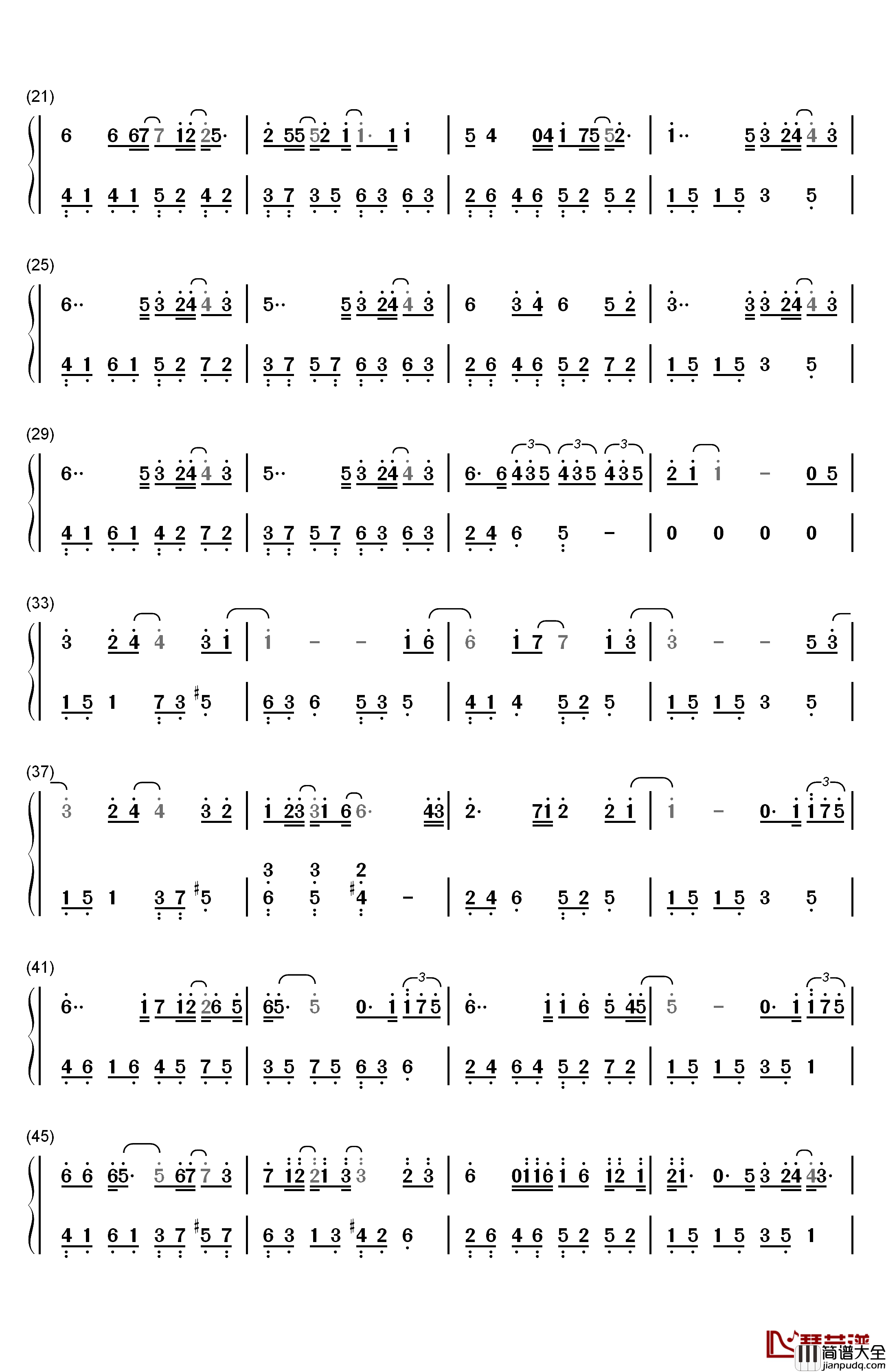 耿钢琴简谱_数字双手_汪苏泷