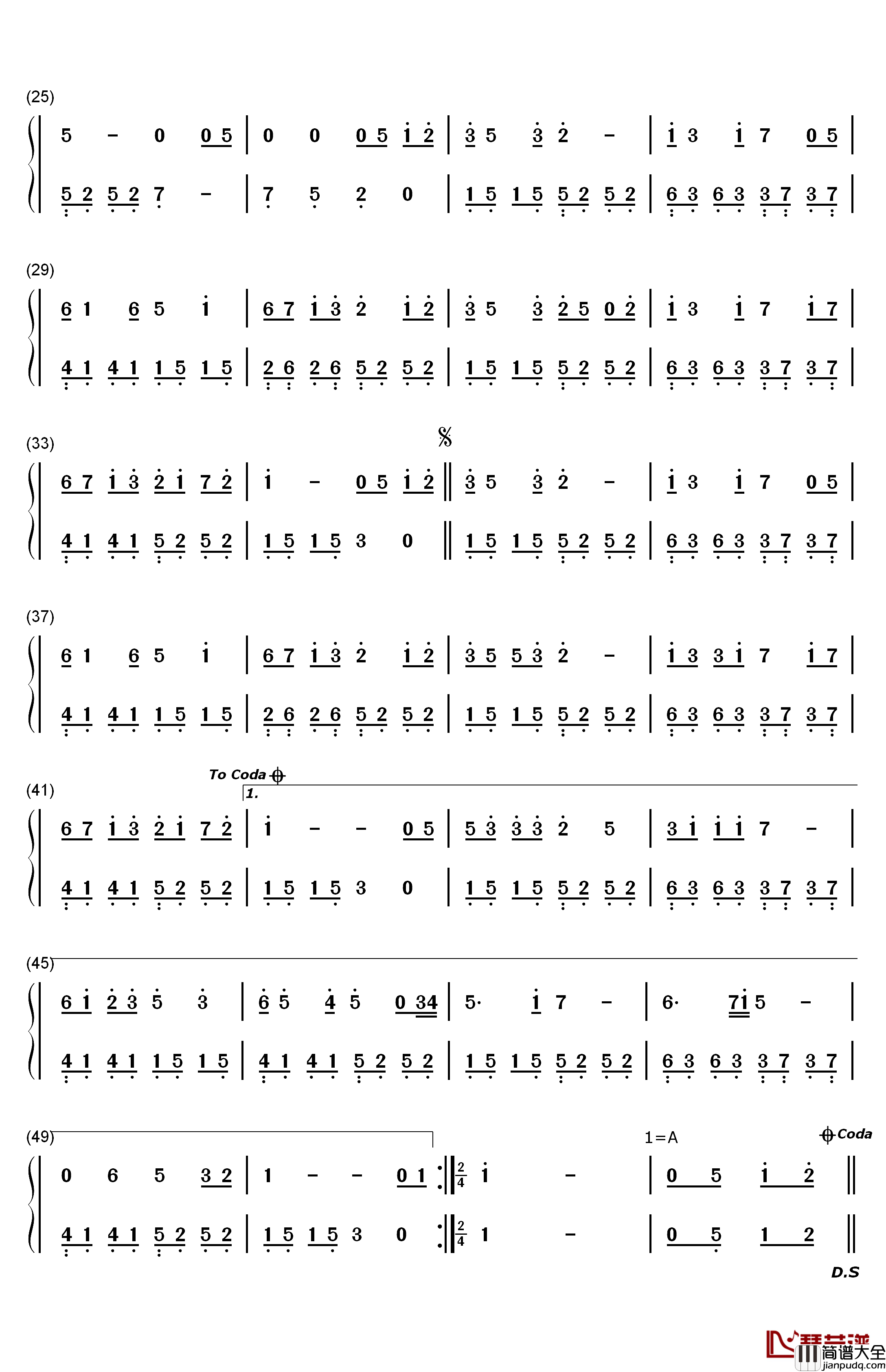 走着走着花就开了钢琴简谱_数字双手_卓舒晨