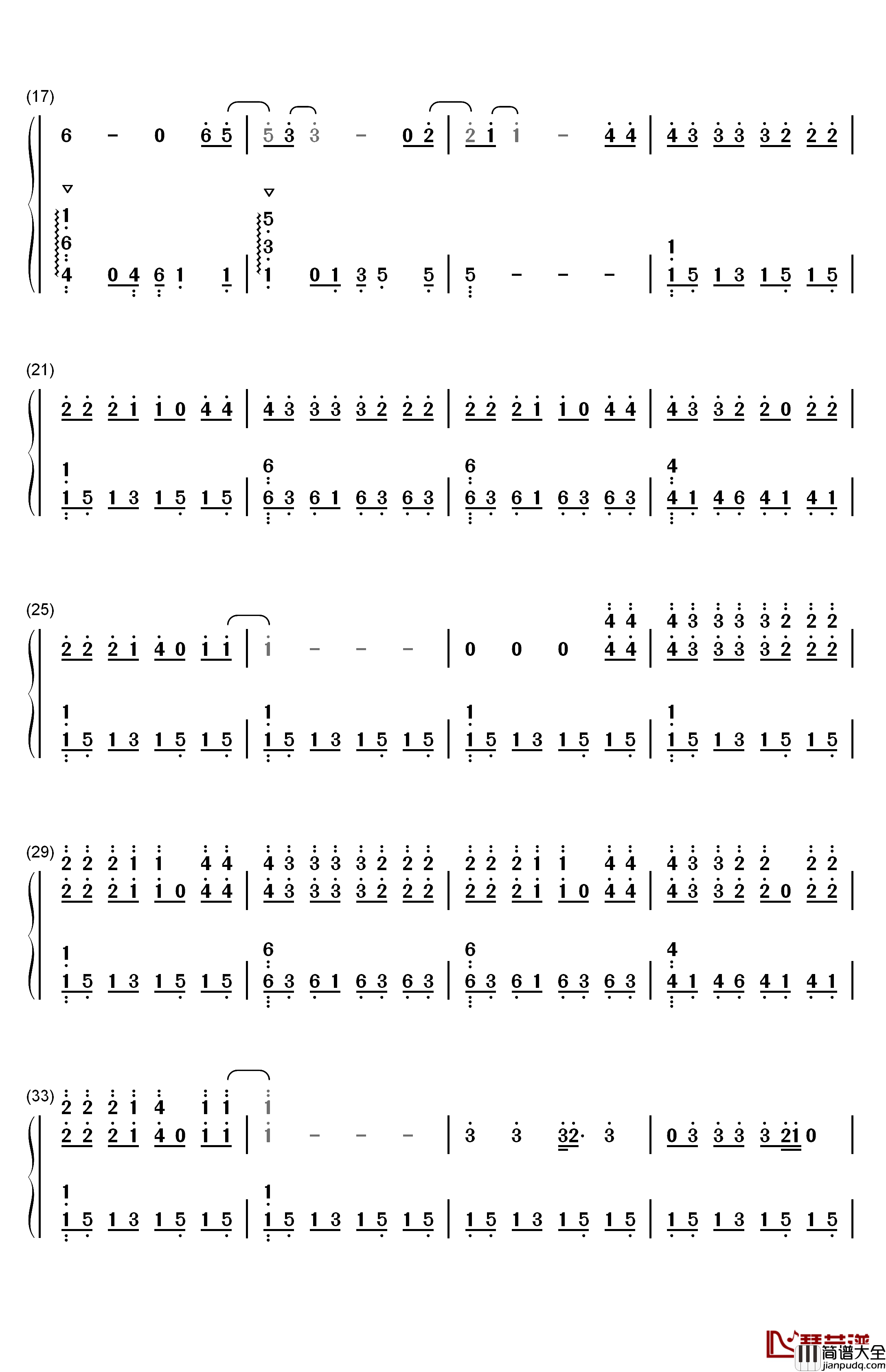 22钢琴简谱_数字双手_Sarah_McTernan