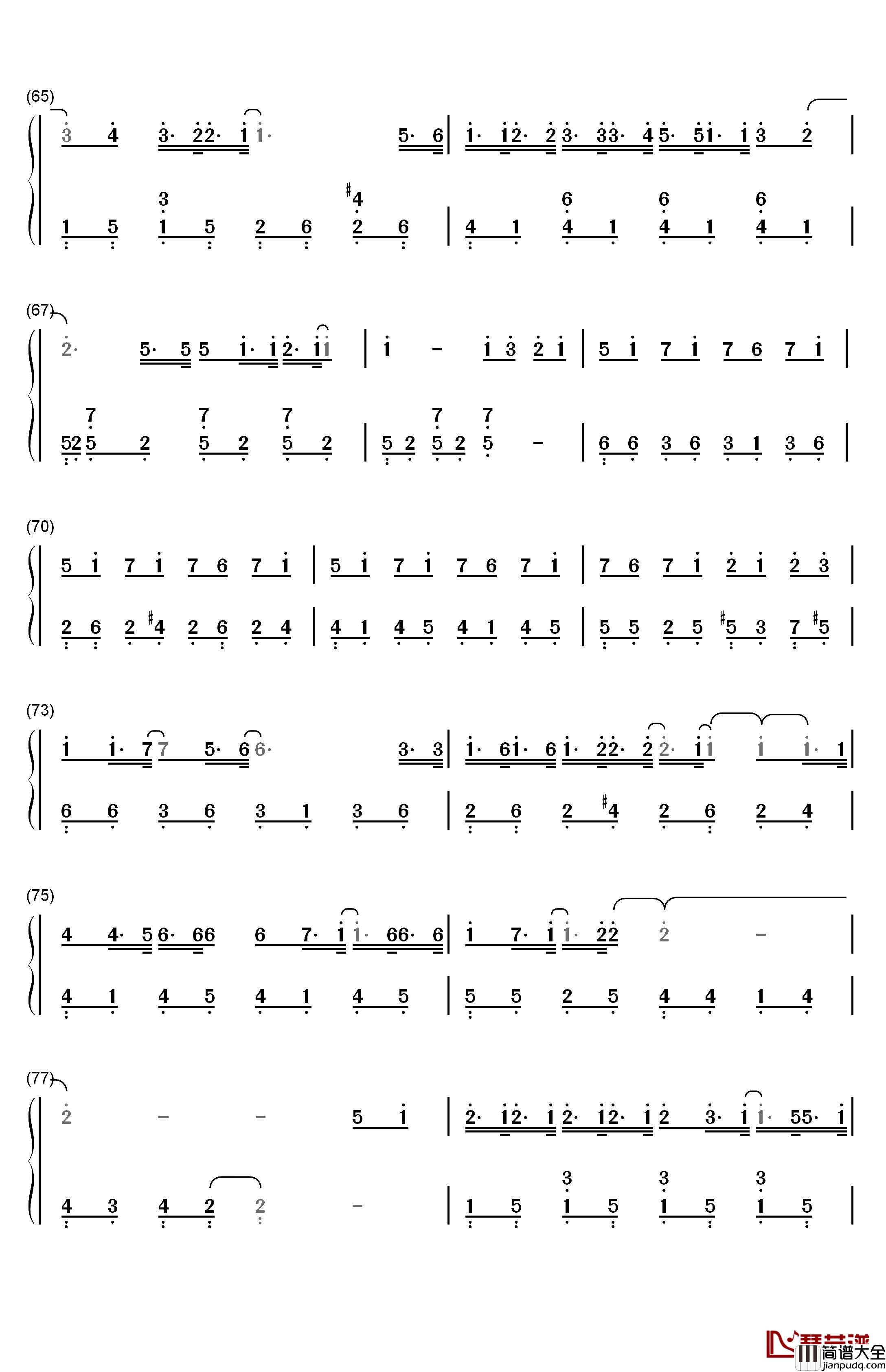 クリスマスソング钢琴简谱_数字双手_back_number
