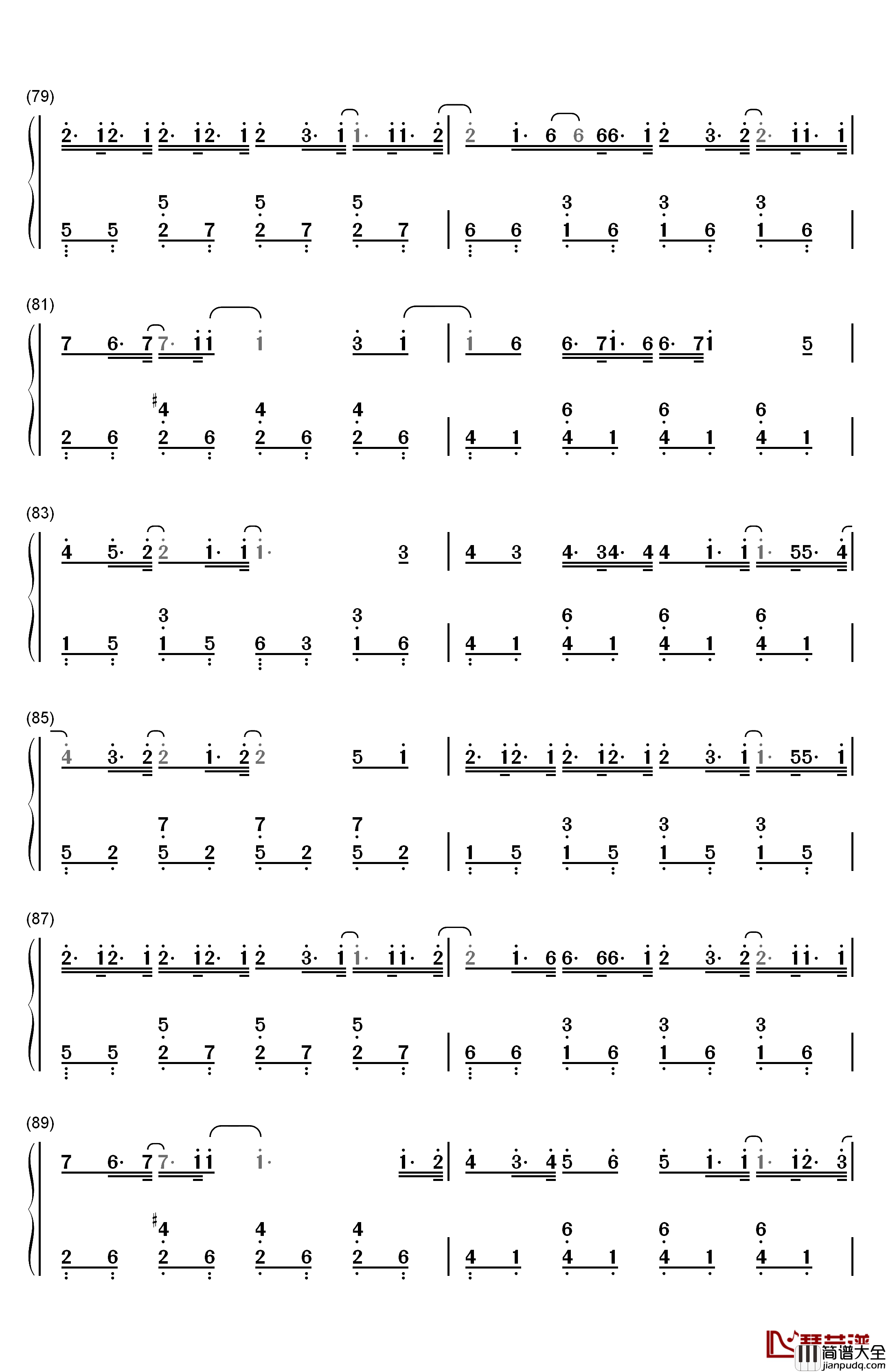 クリスマスソング钢琴简谱_数字双手_back_number