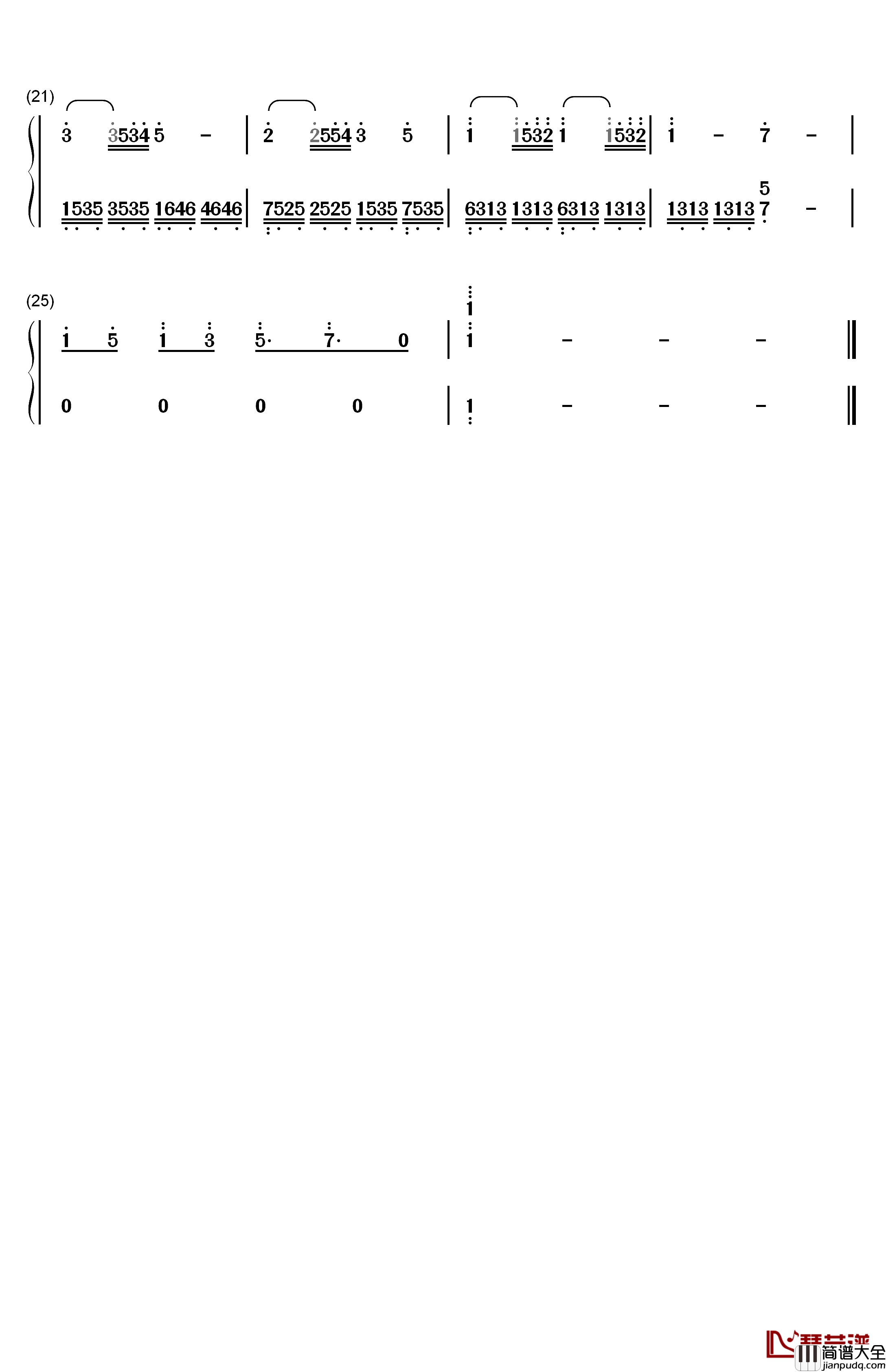 下课铃钢琴简谱_数字双手_胡波涛