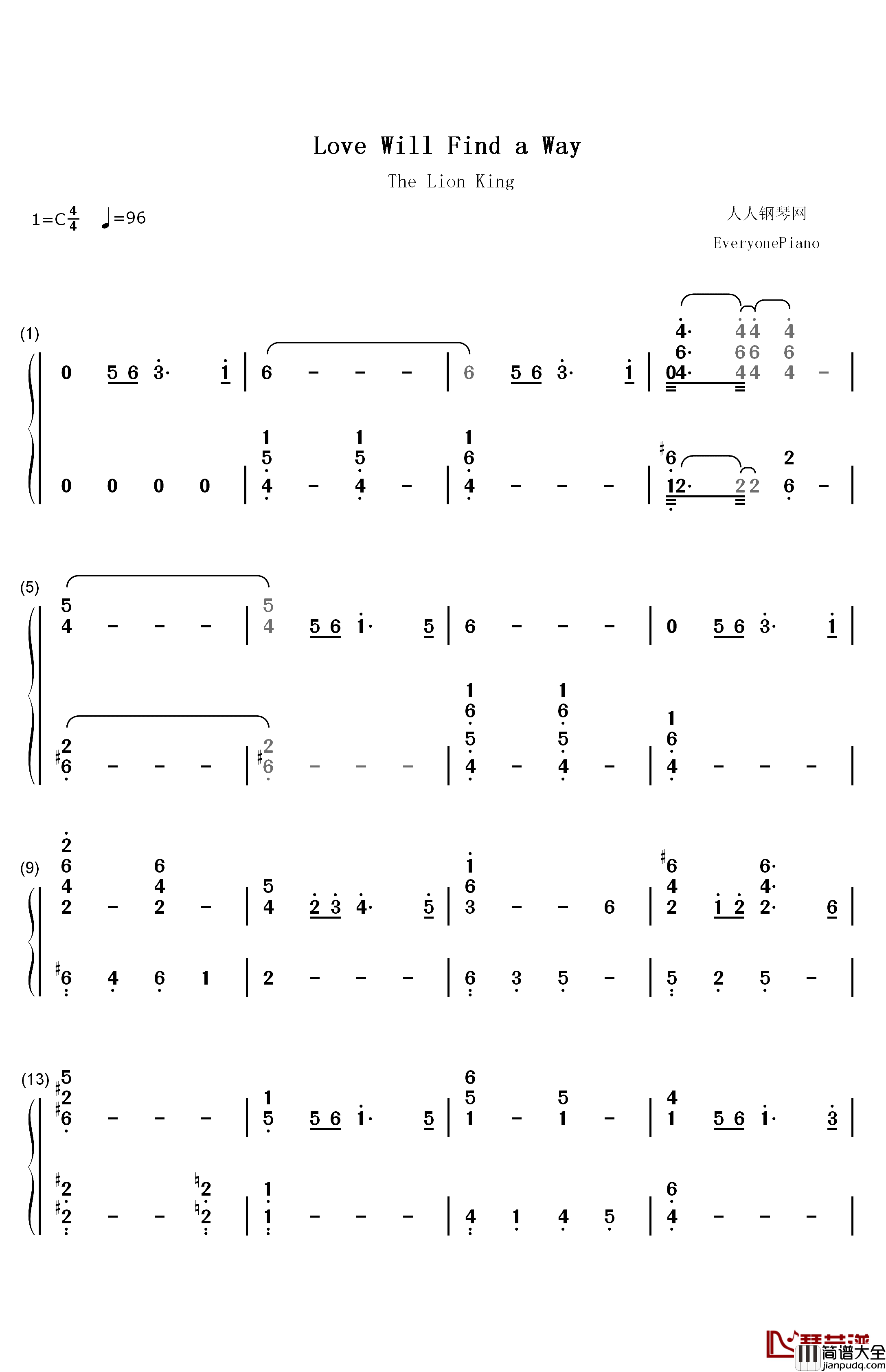 Love_Will_Find_A_Way钢琴简谱_数字双手_Liz_Callaway_Gene_Miller