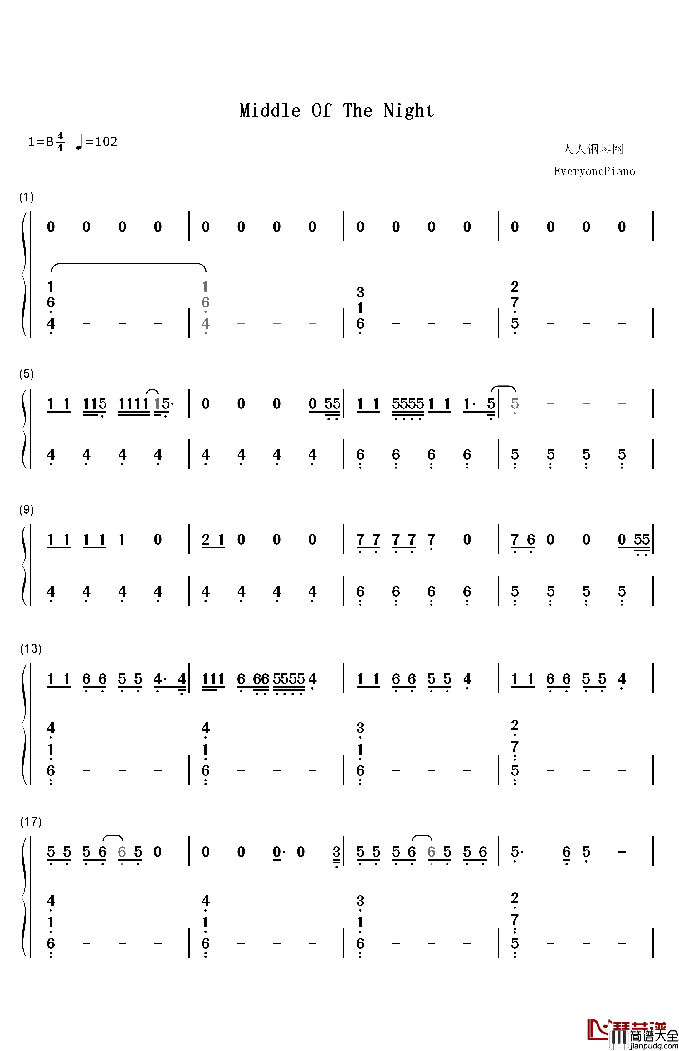 Middle_of_the_Night钢琴简谱_数字双手_Amy_Shark