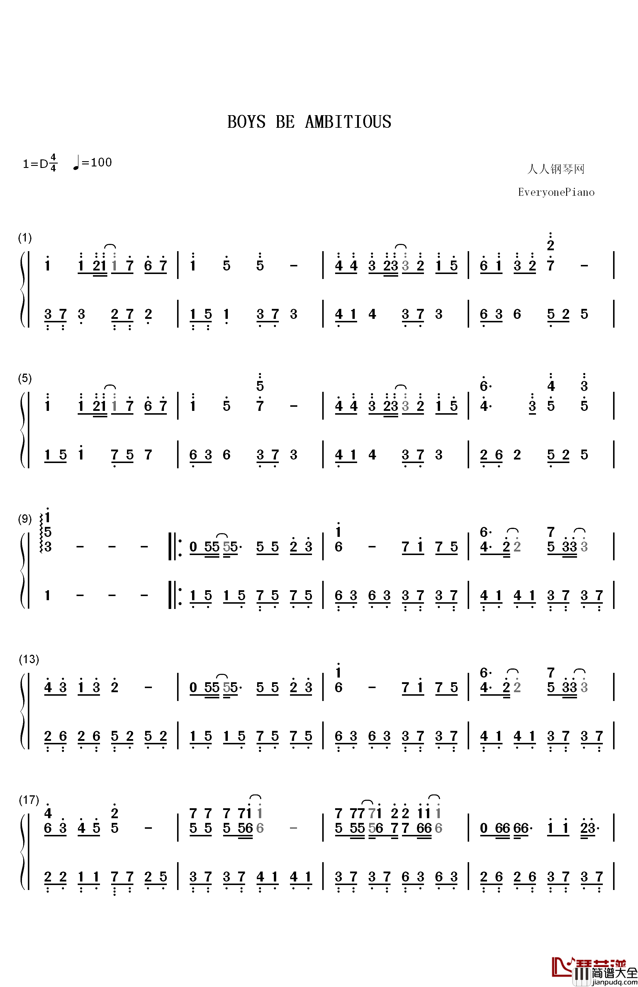 BOYS_BE_AMBITIOUS钢琴简谱_数字双手_三重野瞳