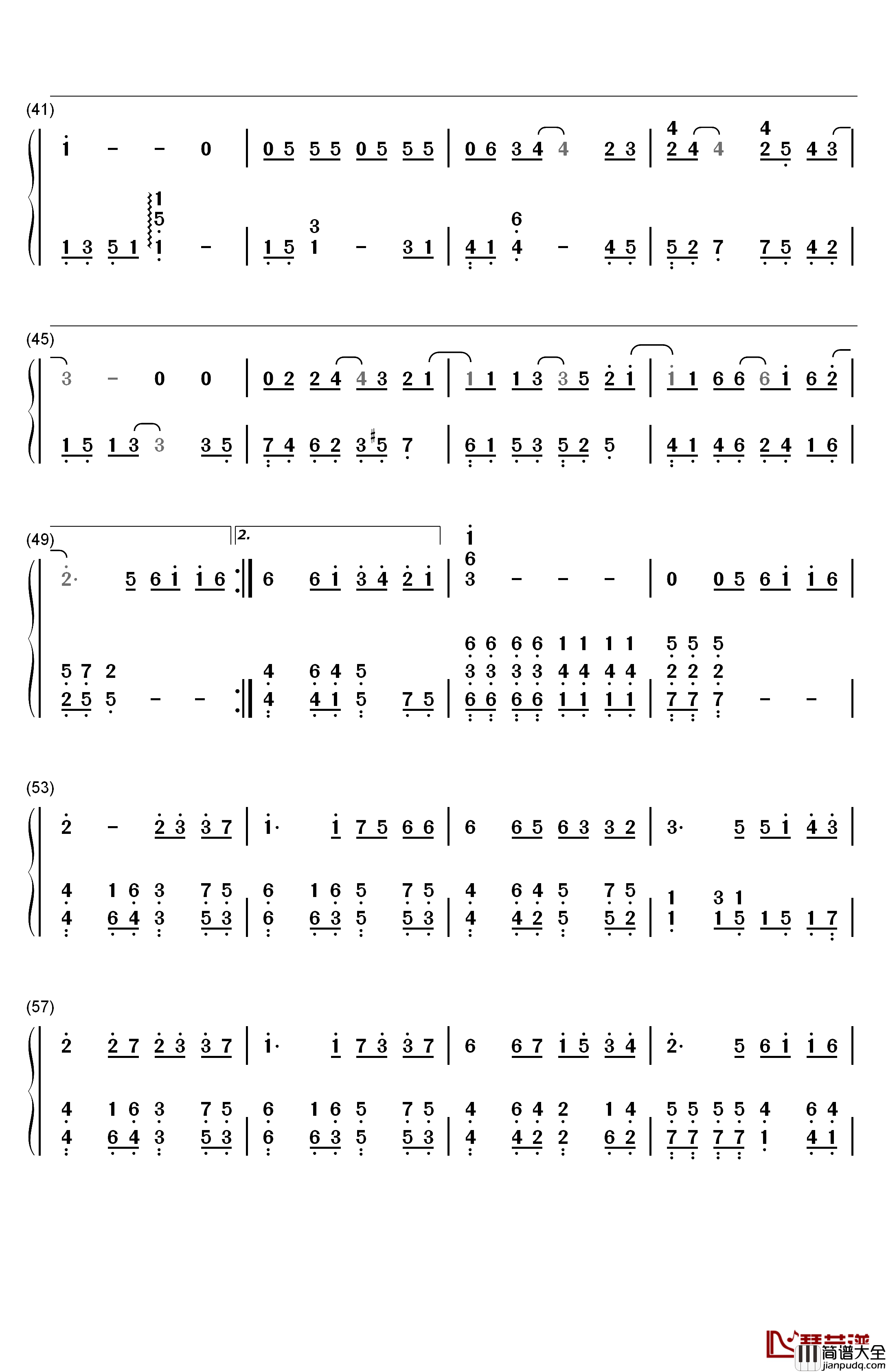 那女孩对我说钢琴简谱_数字双手_黄义达